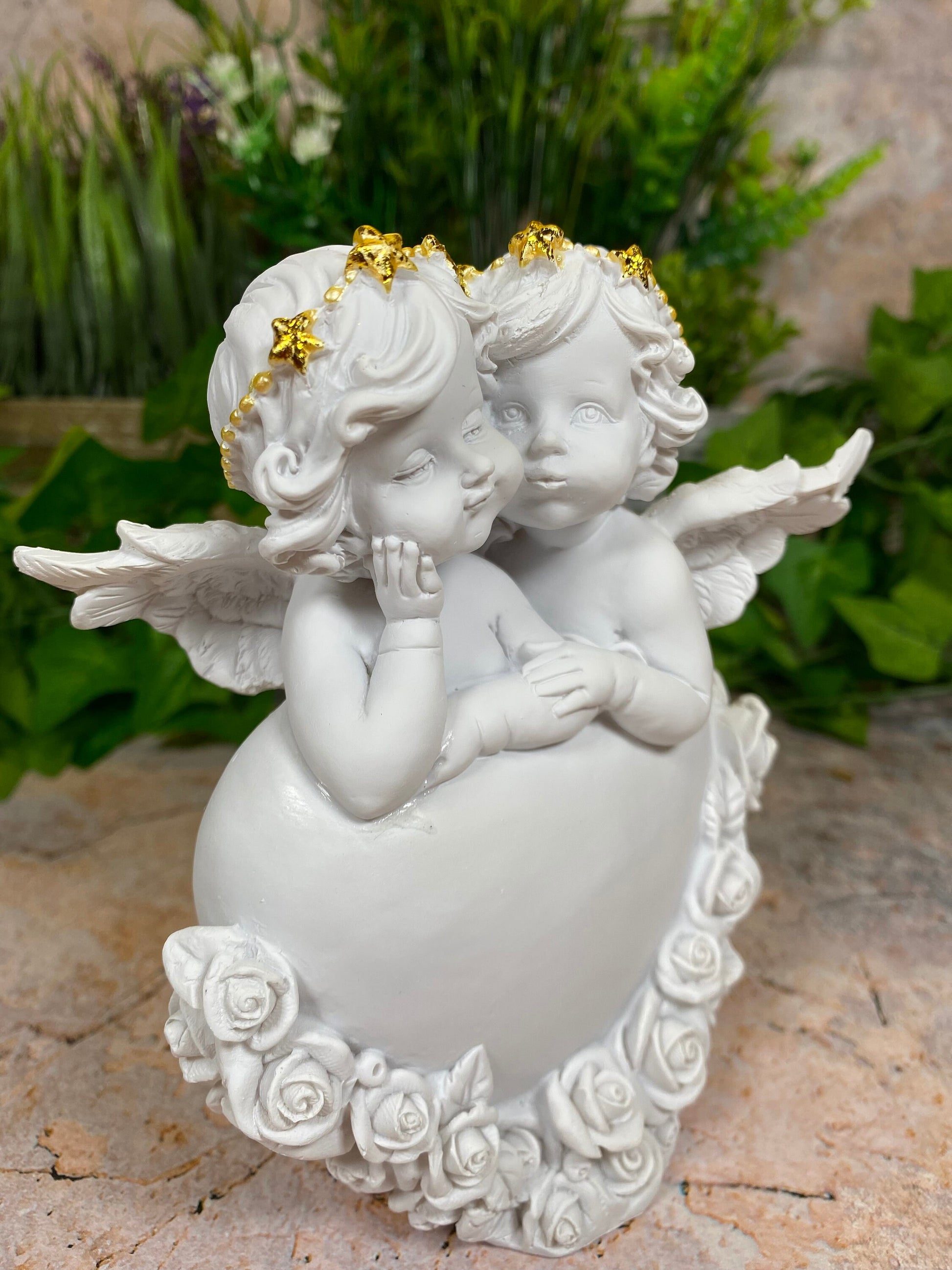 Whimsical Guardian Angel Statuette with Cherubs Resting on Heart - Handcrafted Resin Sculpture for a Divine Atmosphere-Osiris Craftworks