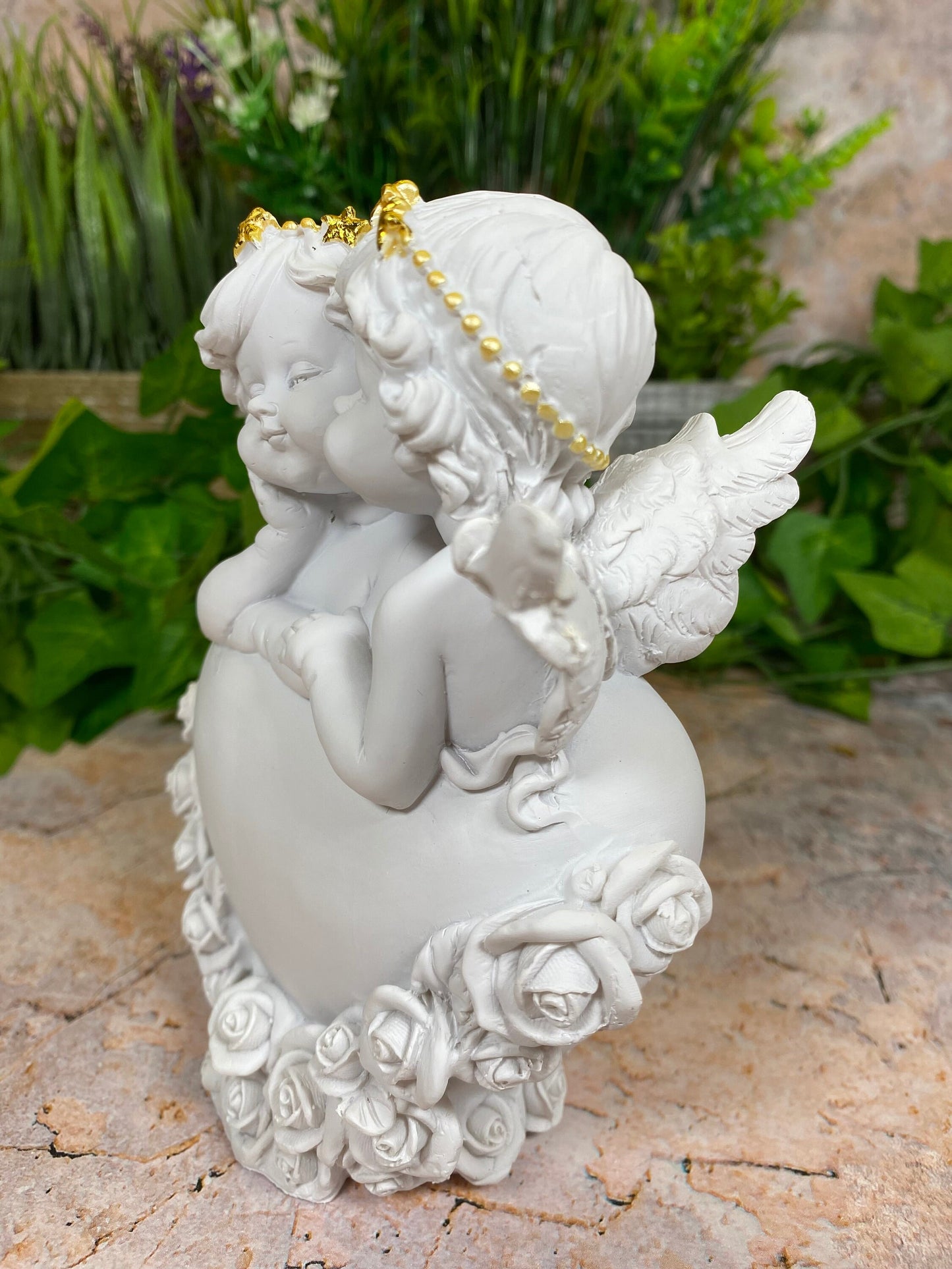 Whimsical Guardian Angel Statuette with Cherubs Resting on Heart - Handcrafted Resin Sculpture for a Divine Atmosphere-Osiris Craftworks