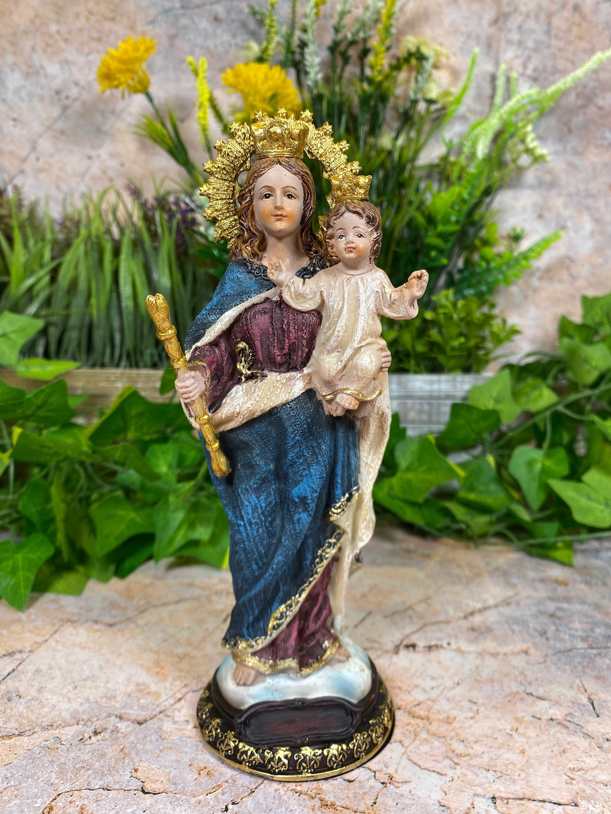 Our Lady of Mount Carmel Statue, Virgin Mary with Child Sculpture, Religious Ornament, Christian Art, Devotional Decor, Spiritual Figure-Osiris Craftworks