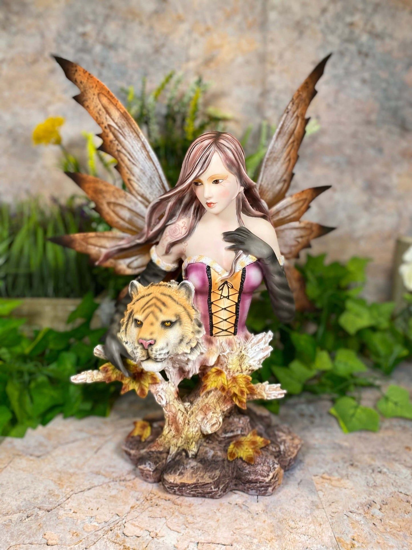 Enchanting Fairy and Majestic Tiger Companion Resin Bust Fantasy Sculpture 36 cm-Osiris Craftworks