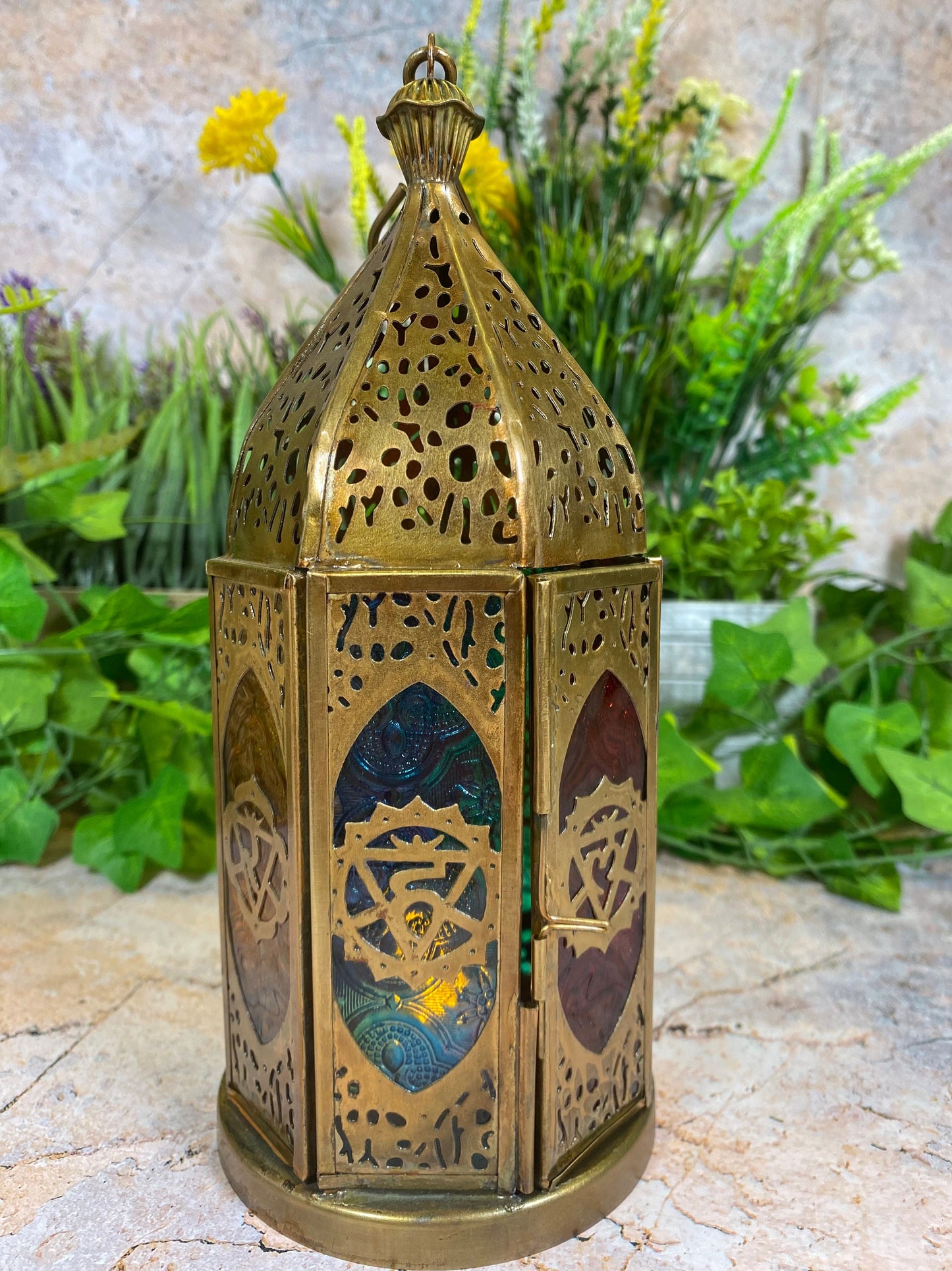 Exquisite Moroccan Chakra Zinc Candle Lantern with Tealight Holder and Colorful Lighting 22 cm