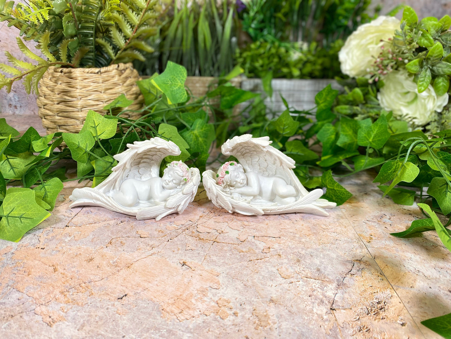 Exquisite Pair of Resin Cherubs Sleeping in Wings Stunning Home Decor Collectible 15.5 cm Long Each-Osiris Craftworks