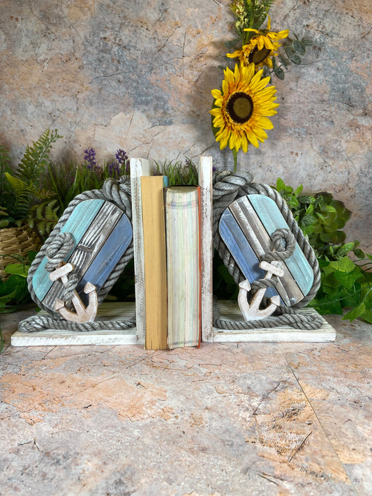 Rustic Nautical Charm Reclaimed Wood Anchor and Rope Book Ends