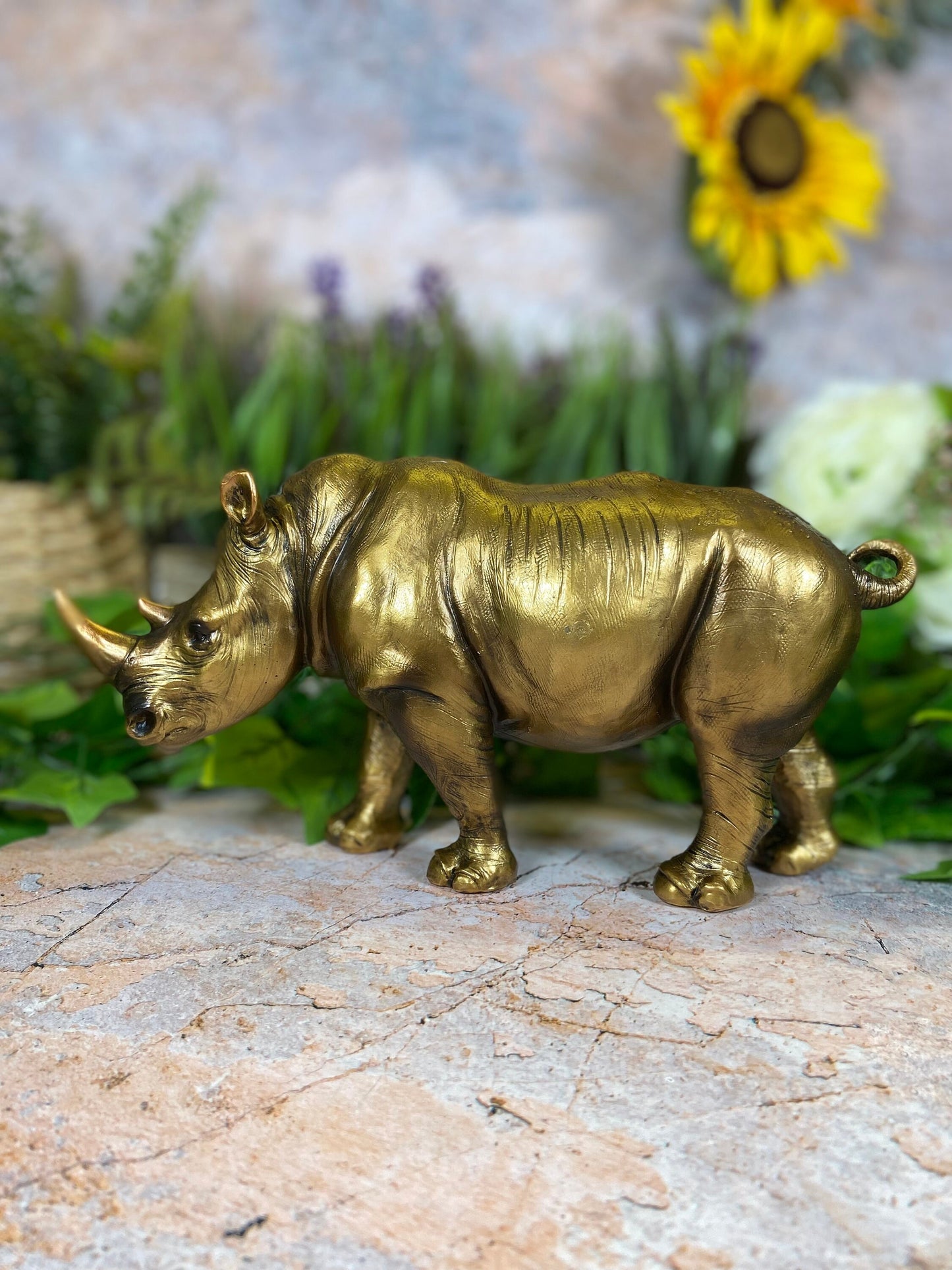 Captivating Resin Rhino Sculpture with a Stunning Gold Effect Ideal Home Decor