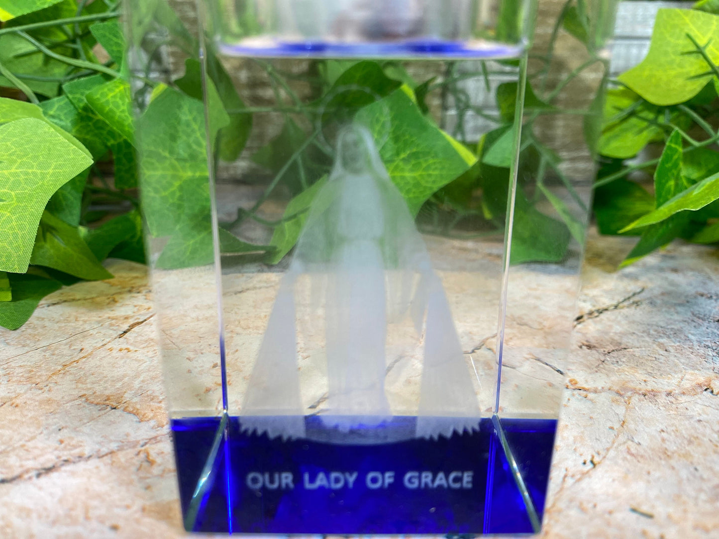 Divine Votive Holder Our Lady of Grace Crystal Block Immerse in Divine Radiance