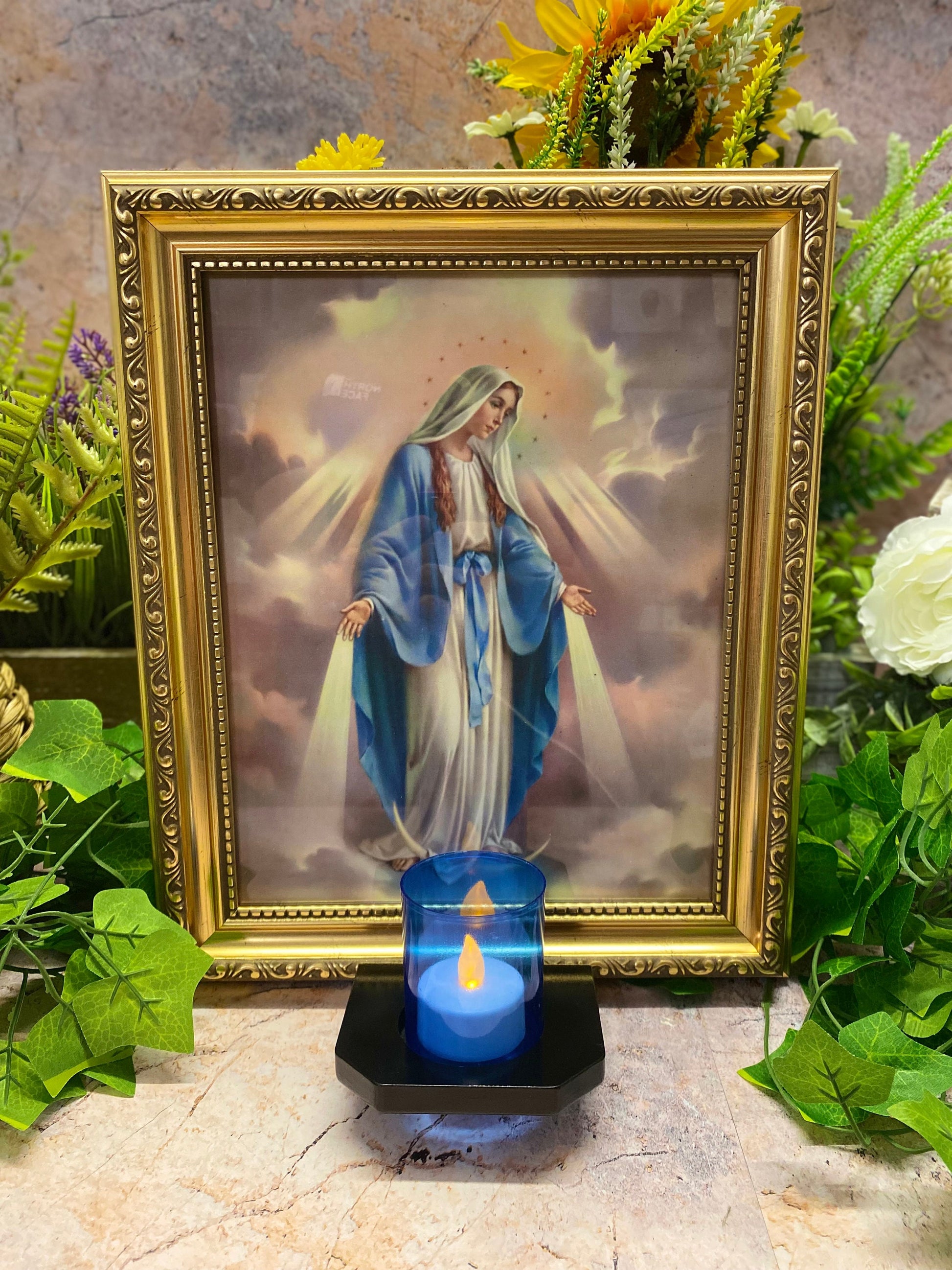 Divine Grace Virgin Mary Our Lady of the Miraculous Electric Altar 30 cm Handcrafted Religious Decoration for Home or Chapel-Osiris Craftworks