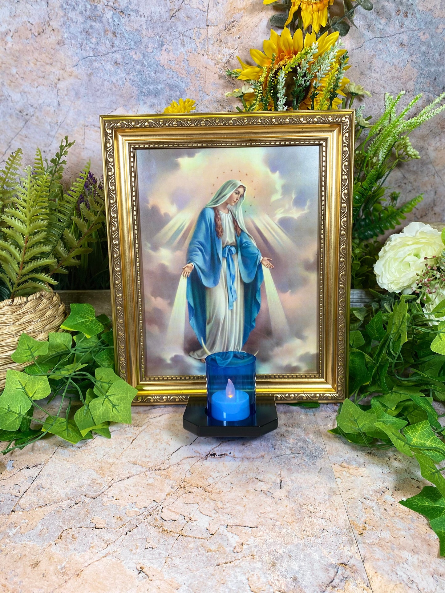 Divine Grace Virgin Mary Our Lady of the Miraculous Electric Altar 30 cm Handcrafted Religious Decoration for Home or Chapel-Osiris Craftworks