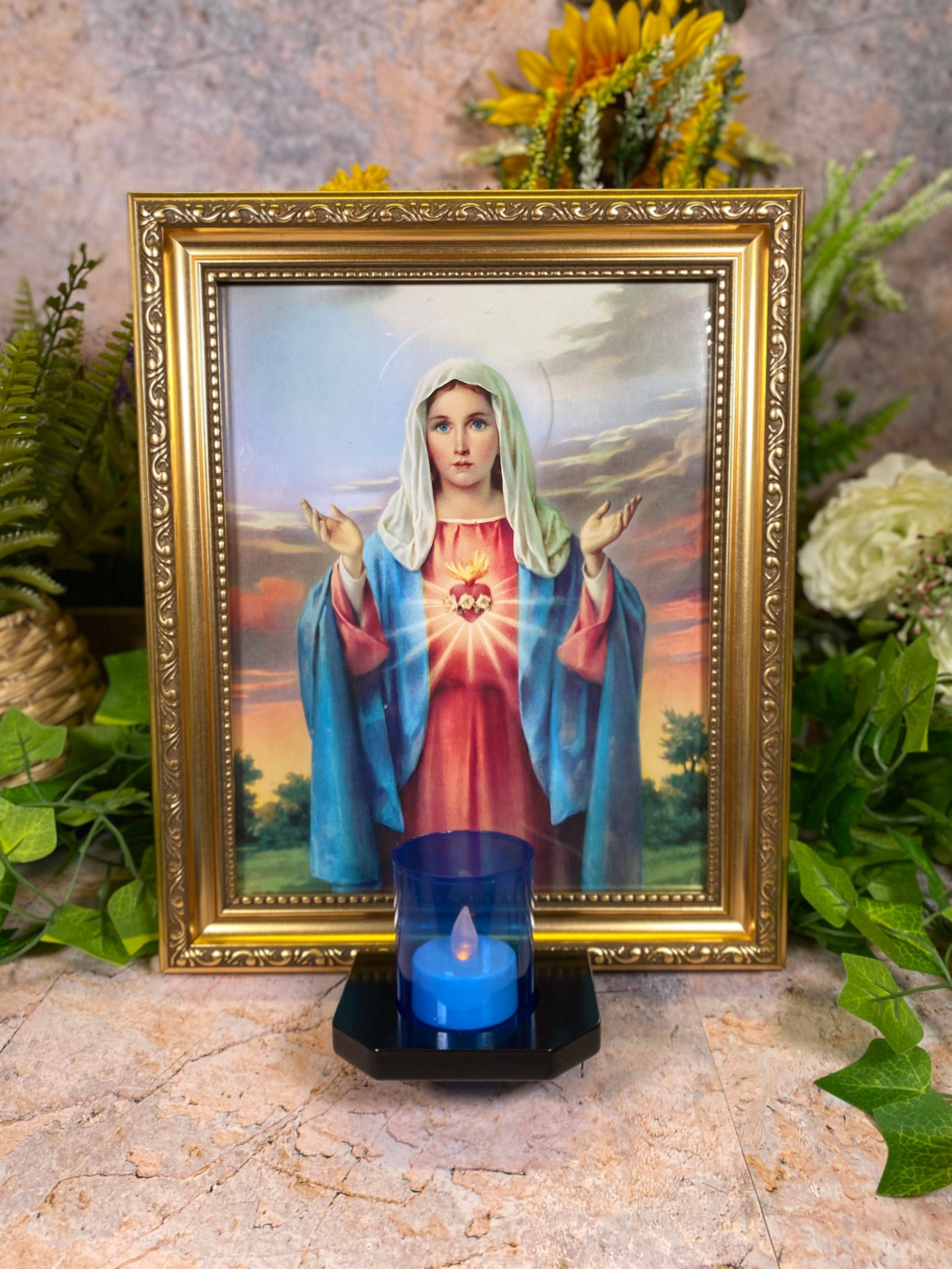 Divine Grace Immaculate Heart of Mary Religious Catholic Electric Altar 30 cm Handcrafted Religious Decor for Home or Chapel-Osiris Craftworks