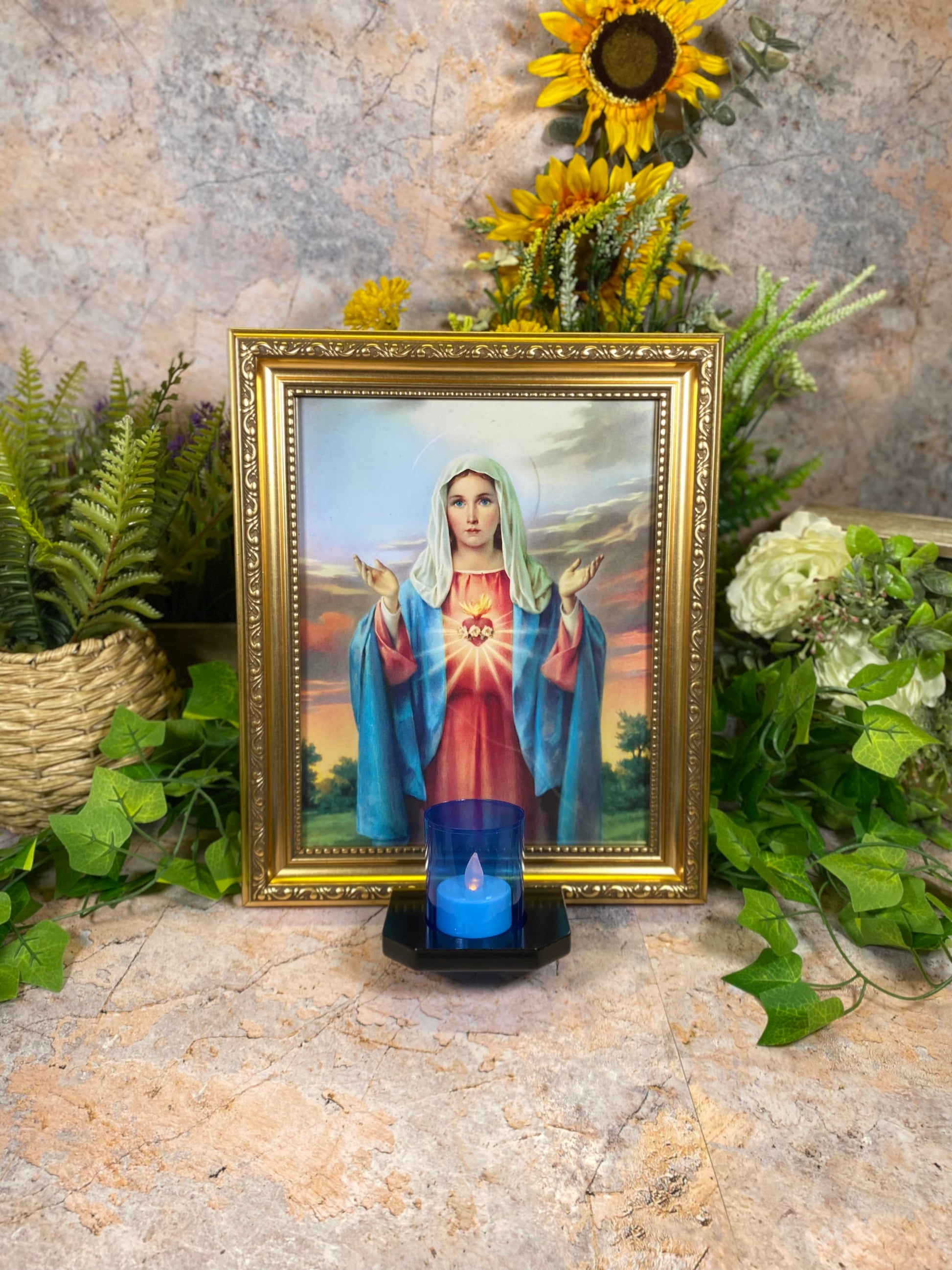 Divine Grace Immaculate Heart of Mary Religious Catholic Electric Altar 30 cm Handcrafted Religious Decor for Home or Chapel-Osiris Craftworks