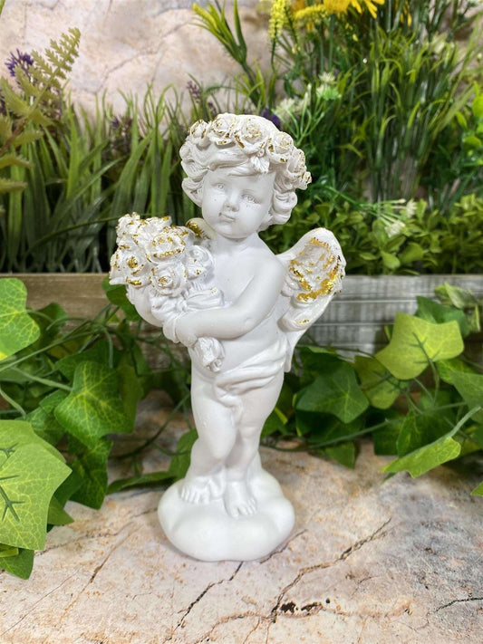 Adorable Cherub Holding Flowers Exquisite Resin Sculpture Angel Statue Divine Collection 19 cm-Osiris Craftworks