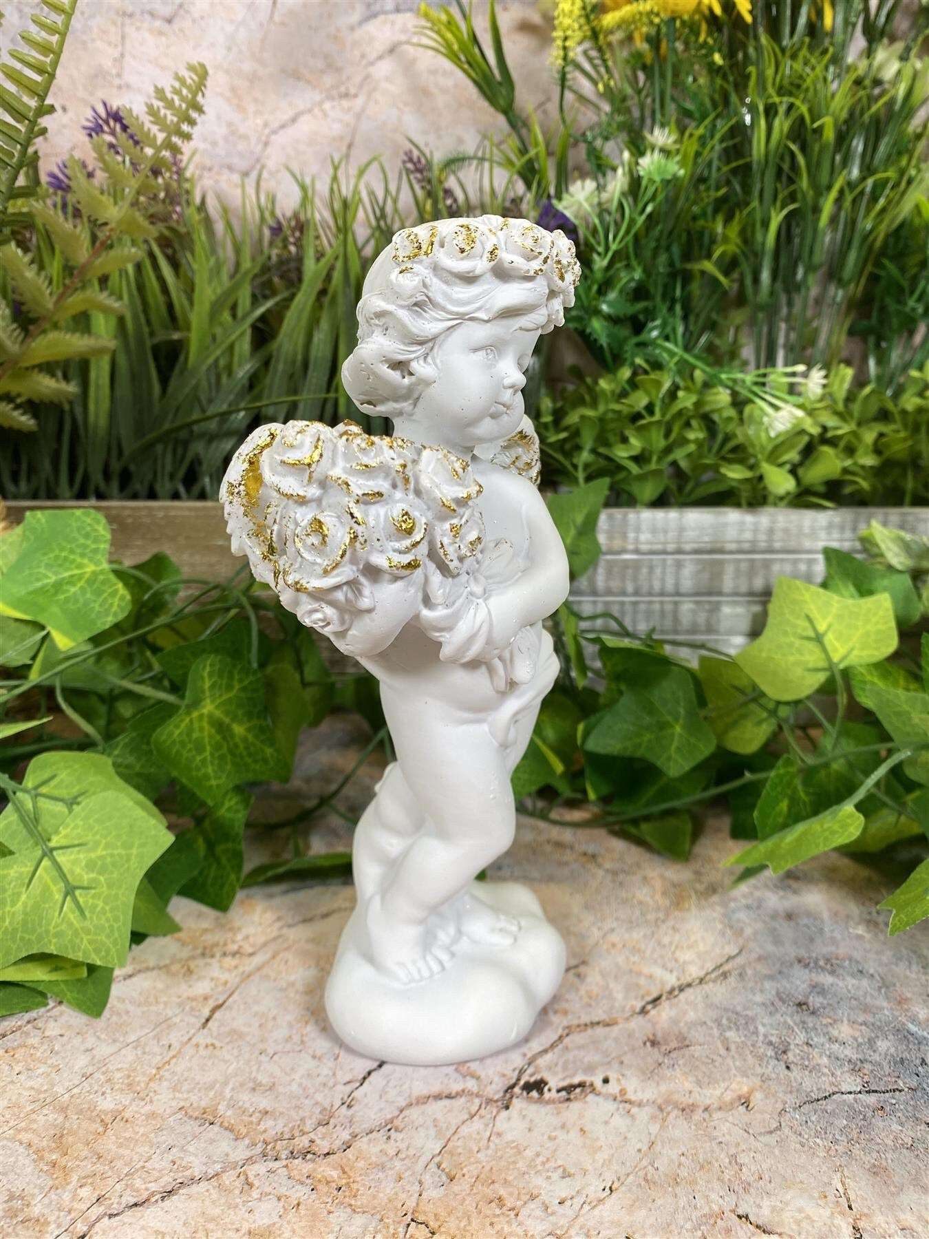 Adorable Cherub Holding Flowers Exquisite Resin Sculpture Angel Statue Divine Collection 19 cm-Osiris Craftworks