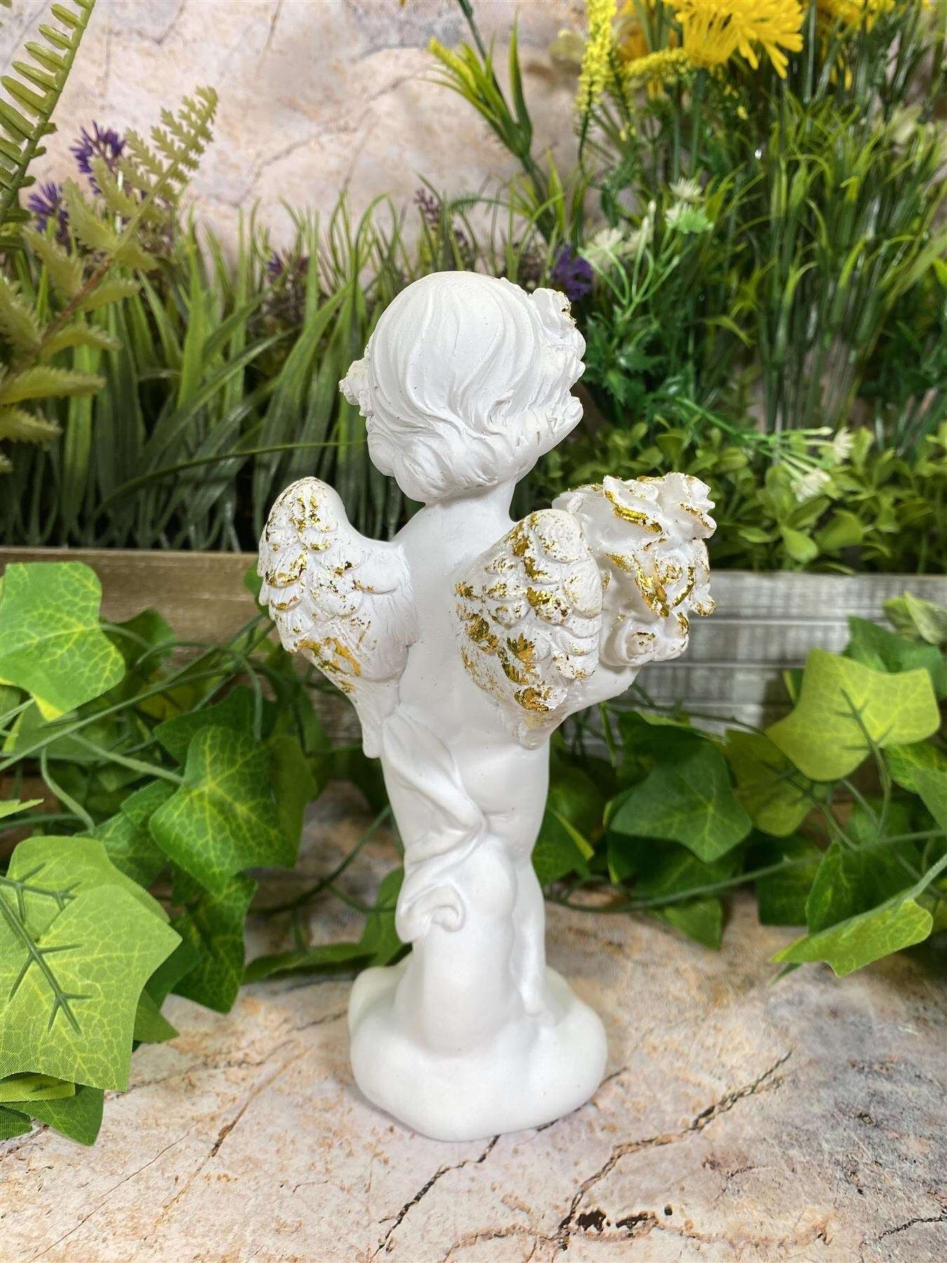 Adorable Cherub Holding Flowers Exquisite Resin Sculpture Angel Statue Divine Collection 19 cm-Osiris Craftworks