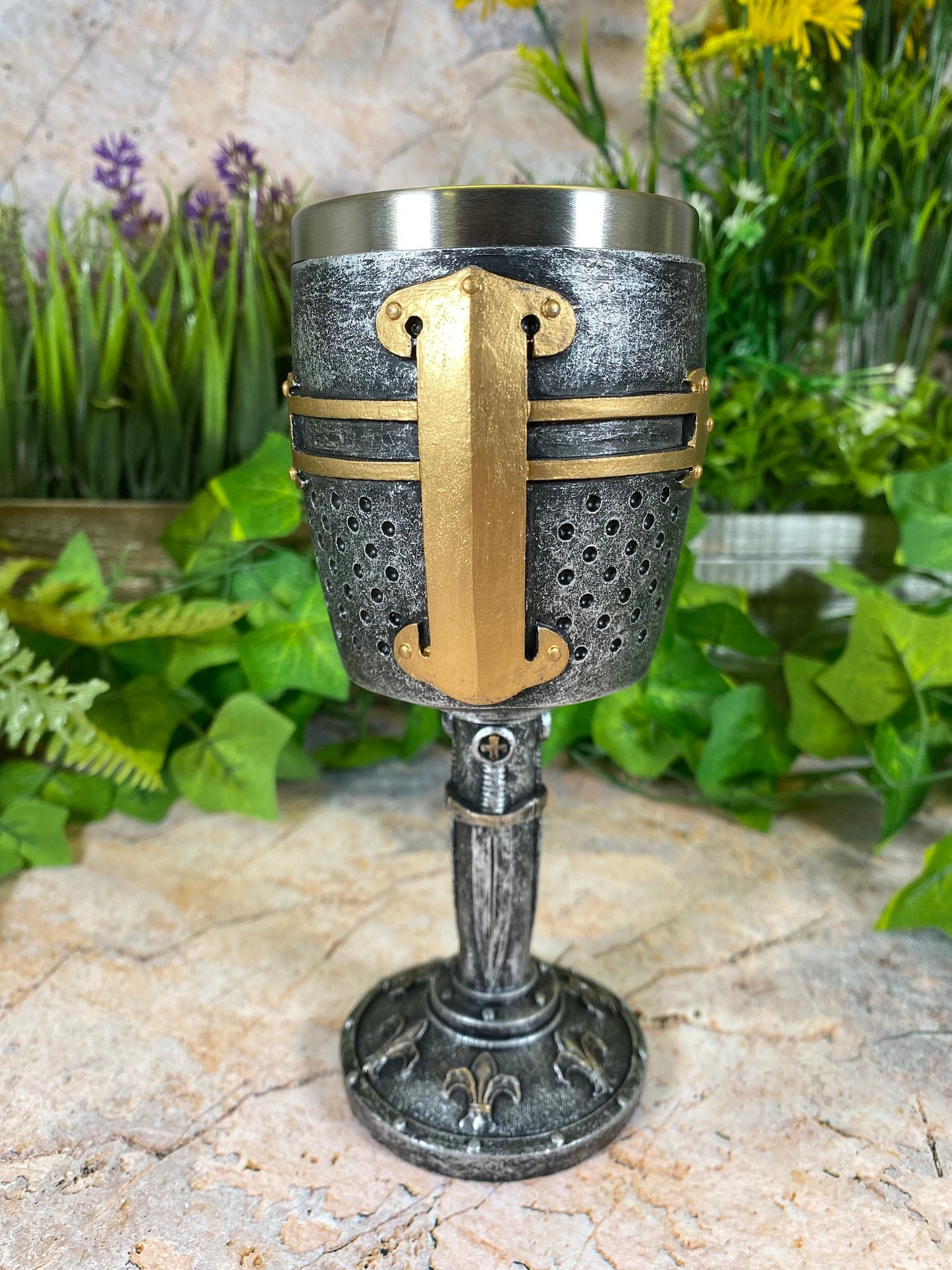 Templar Knight Helmet Medieval Style Goblet Handcrafted with Resin and Metal Crusader Chalice-Osiris Craftworks