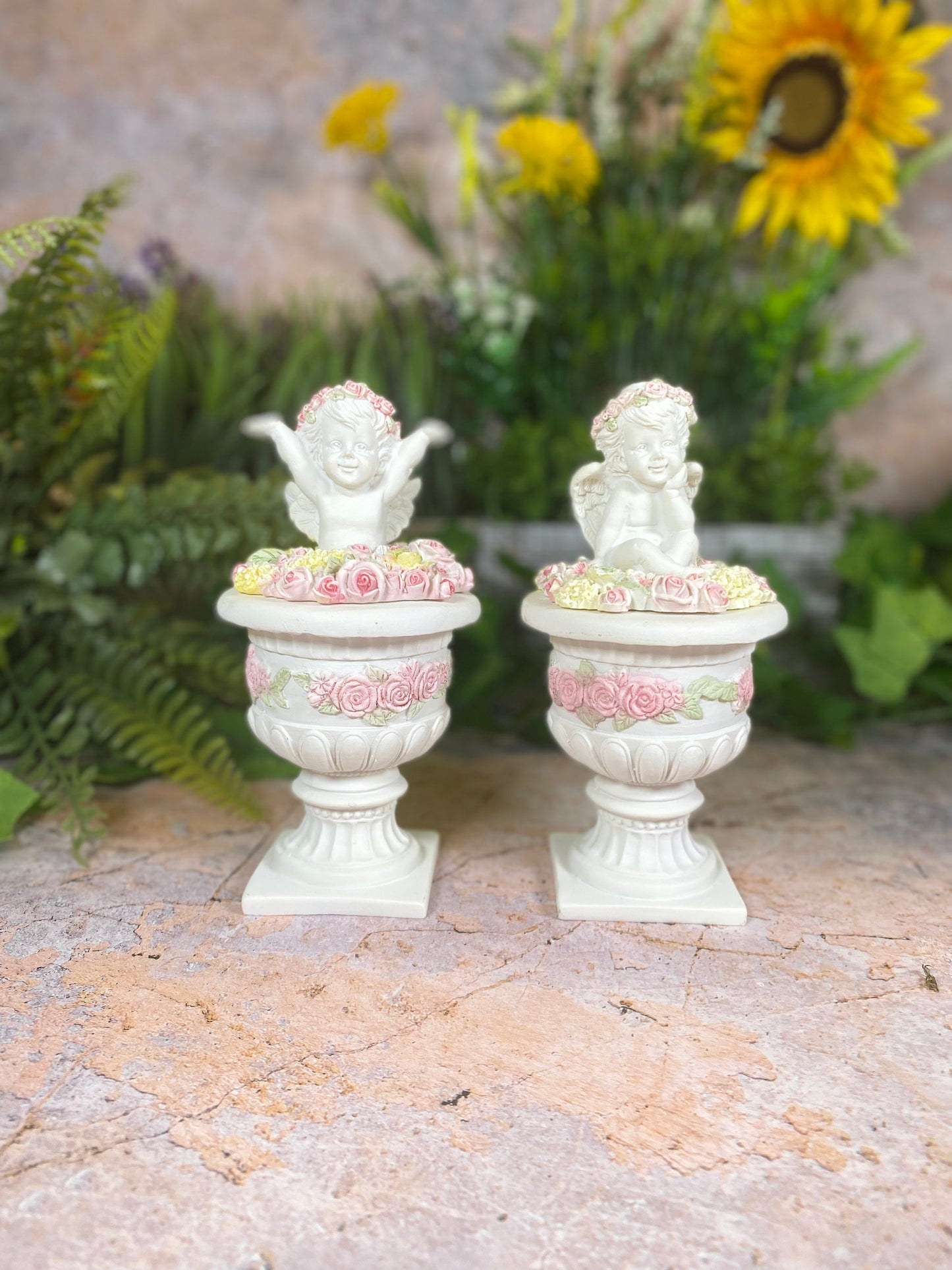 Enchanting Resin Cherubs with Roses Graceful Décor for Every Space Divine Collection Heart Warming Angel Decor-Osiris Craftworks