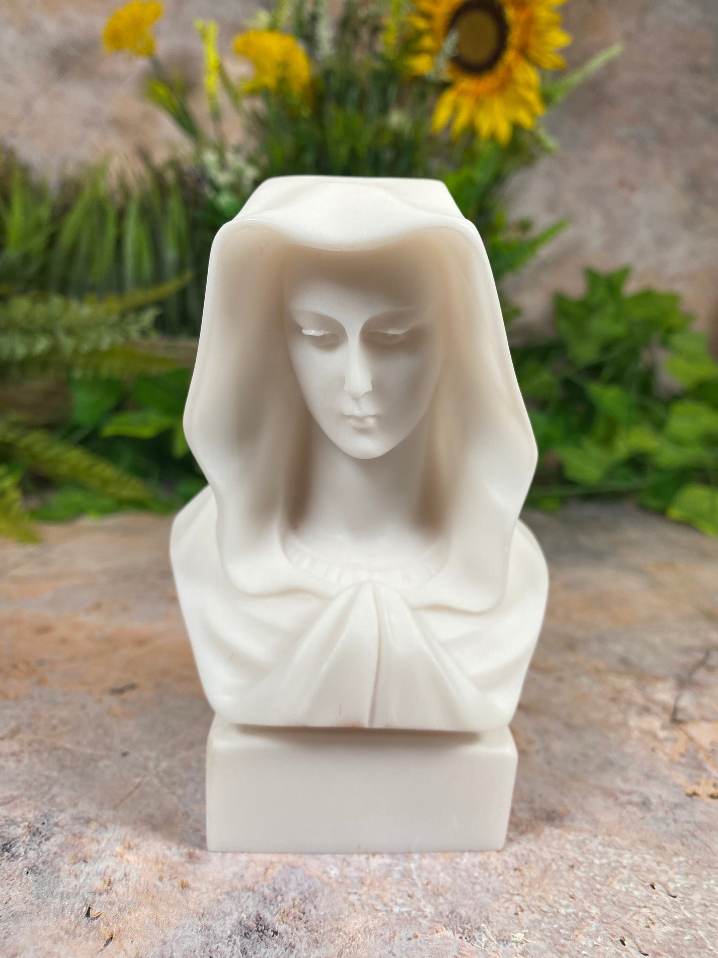 Exquisite Handmade Sculpture Alabaster Virgin Mary Bust A Sacred Symbol of Grace Religious Statue-Osiris Craftworks