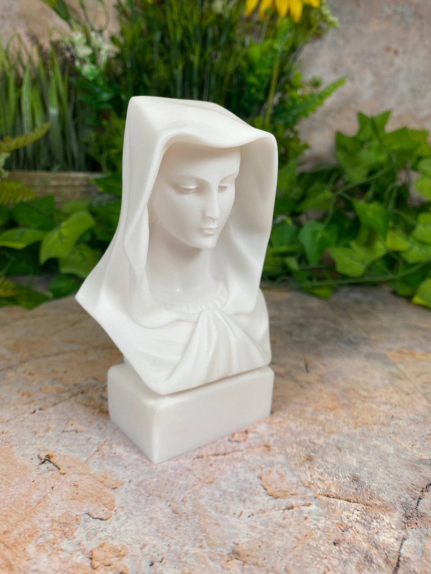 Exquisite Handmade Sculpture Alabaster Virgin Mary Bust A Sacred Symbol of Grace Religious Statue-Osiris Craftworks