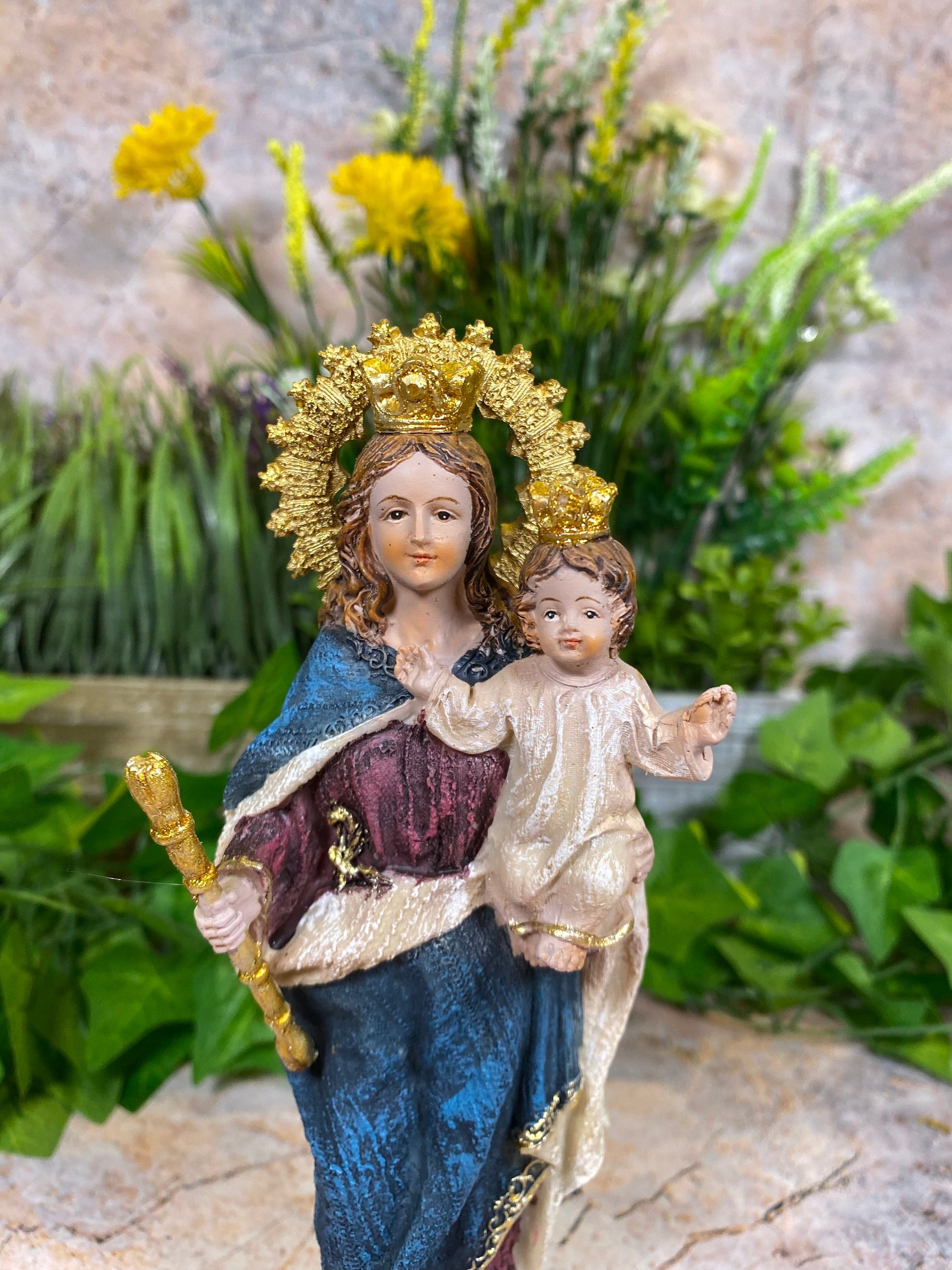 Our Lady of Mount Carmel Statue, Virgin Mary with Child Sculpture, Religious Ornament, Christian Art, Devotional Decor, Spiritual Figure-Osiris Craftworks