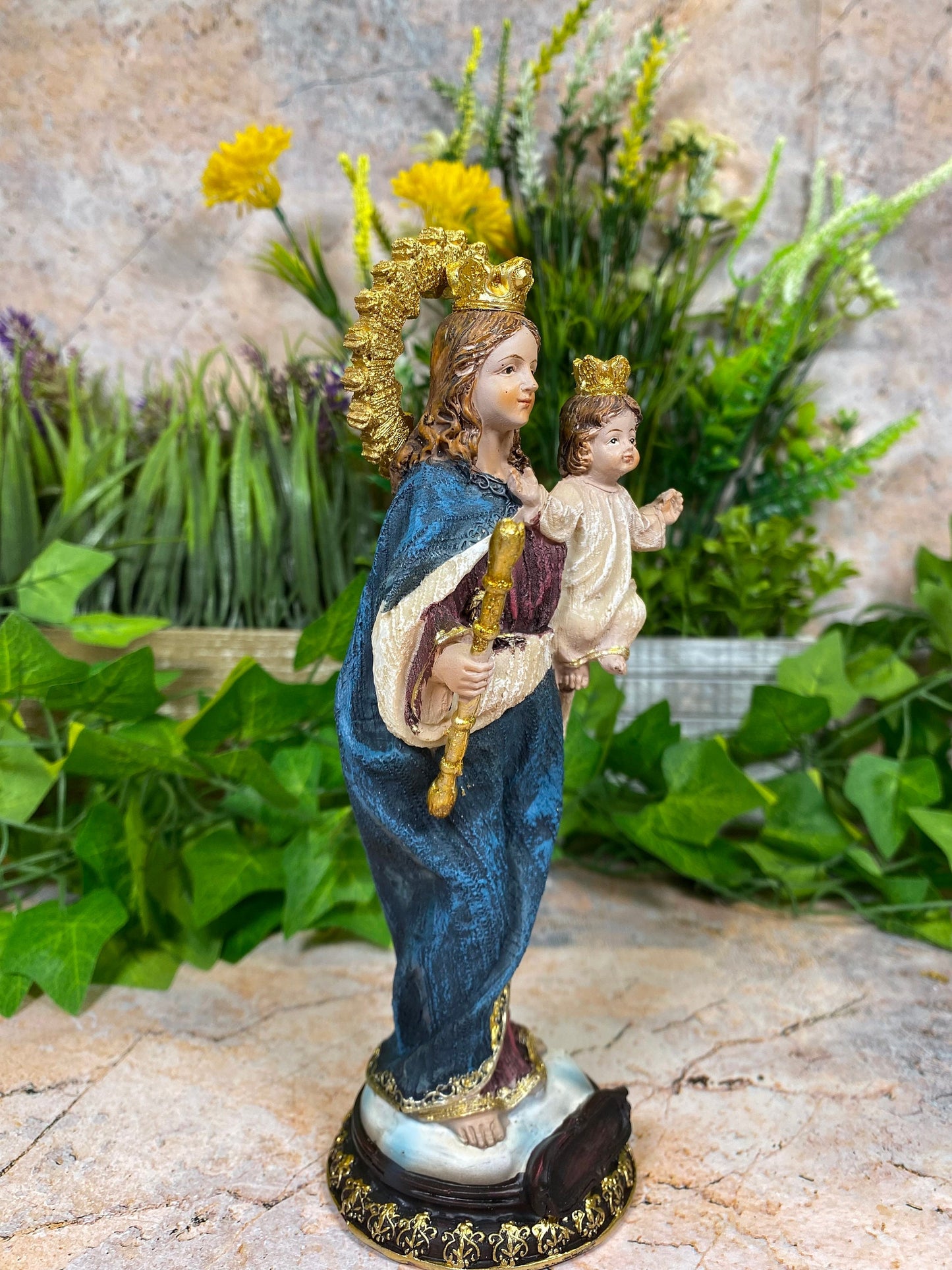 Our Lady of Mount Carmel Statue, Virgin Mary with Child Sculpture, Religious Ornament, Christian Art, Devotional Decor, Spiritual Figure-Osiris Craftworks