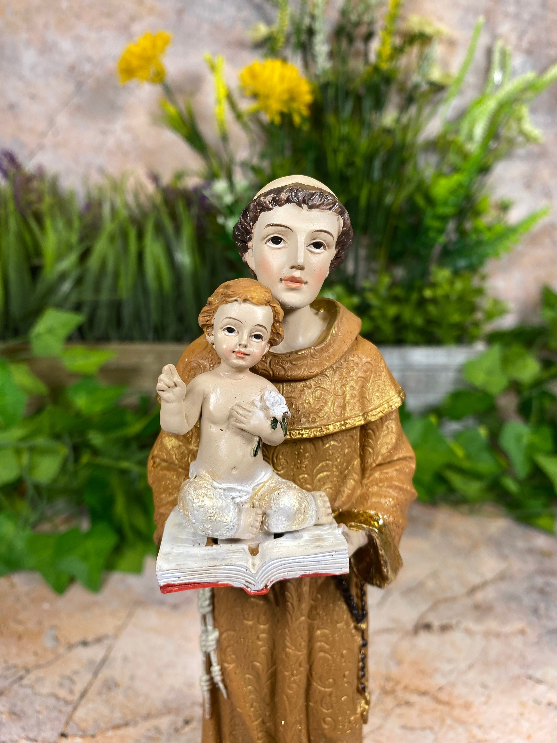 Exquisite Handmade Resin Statue Saint Anthony with Baby Jesus 20cm Tall Unique Religious Gift-Osiris Craftworks