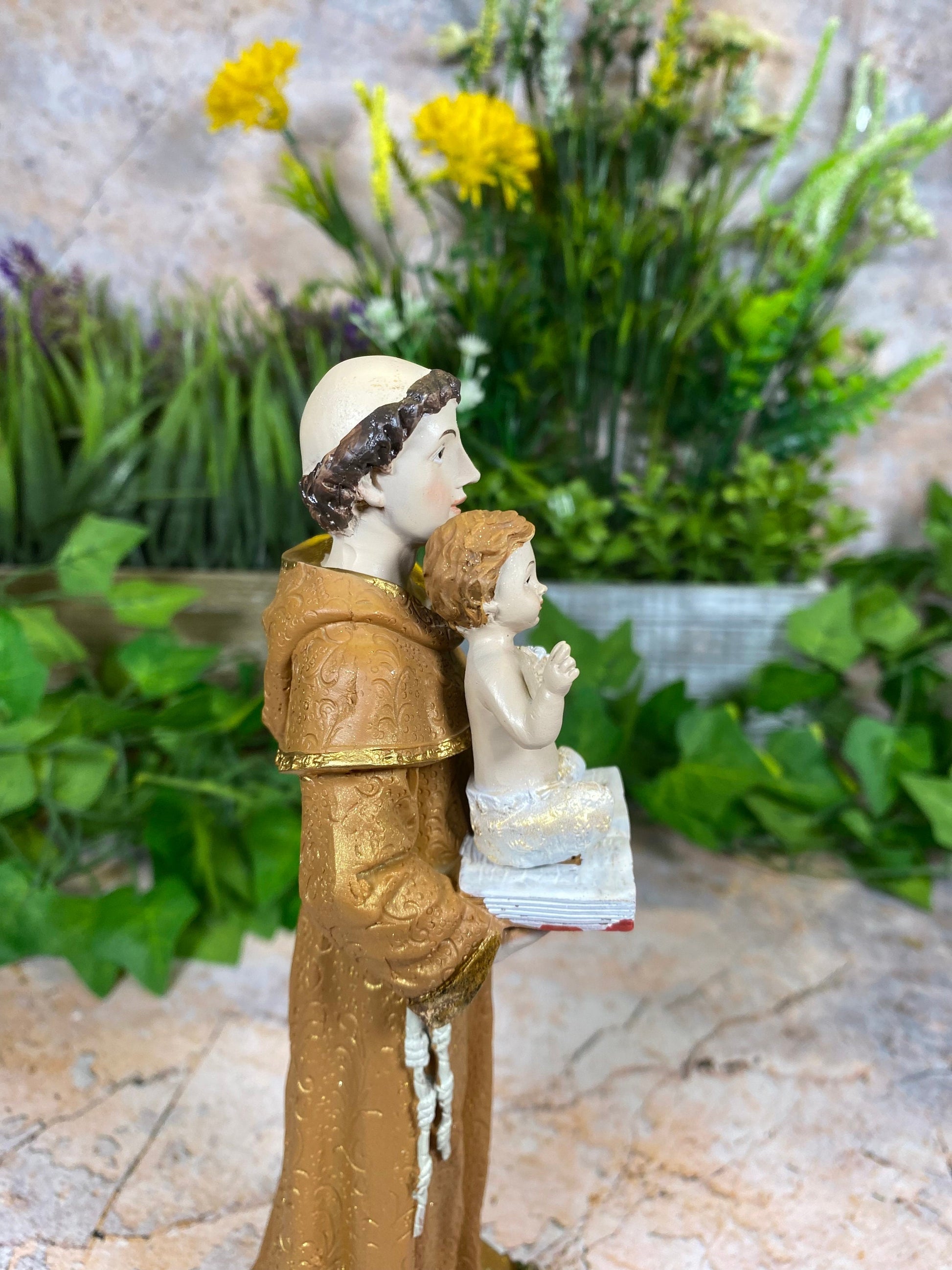 Exquisite Handmade Resin Statue Saint Anthony with Baby Jesus 20cm Tall Unique Religious Gift-Osiris Craftworks