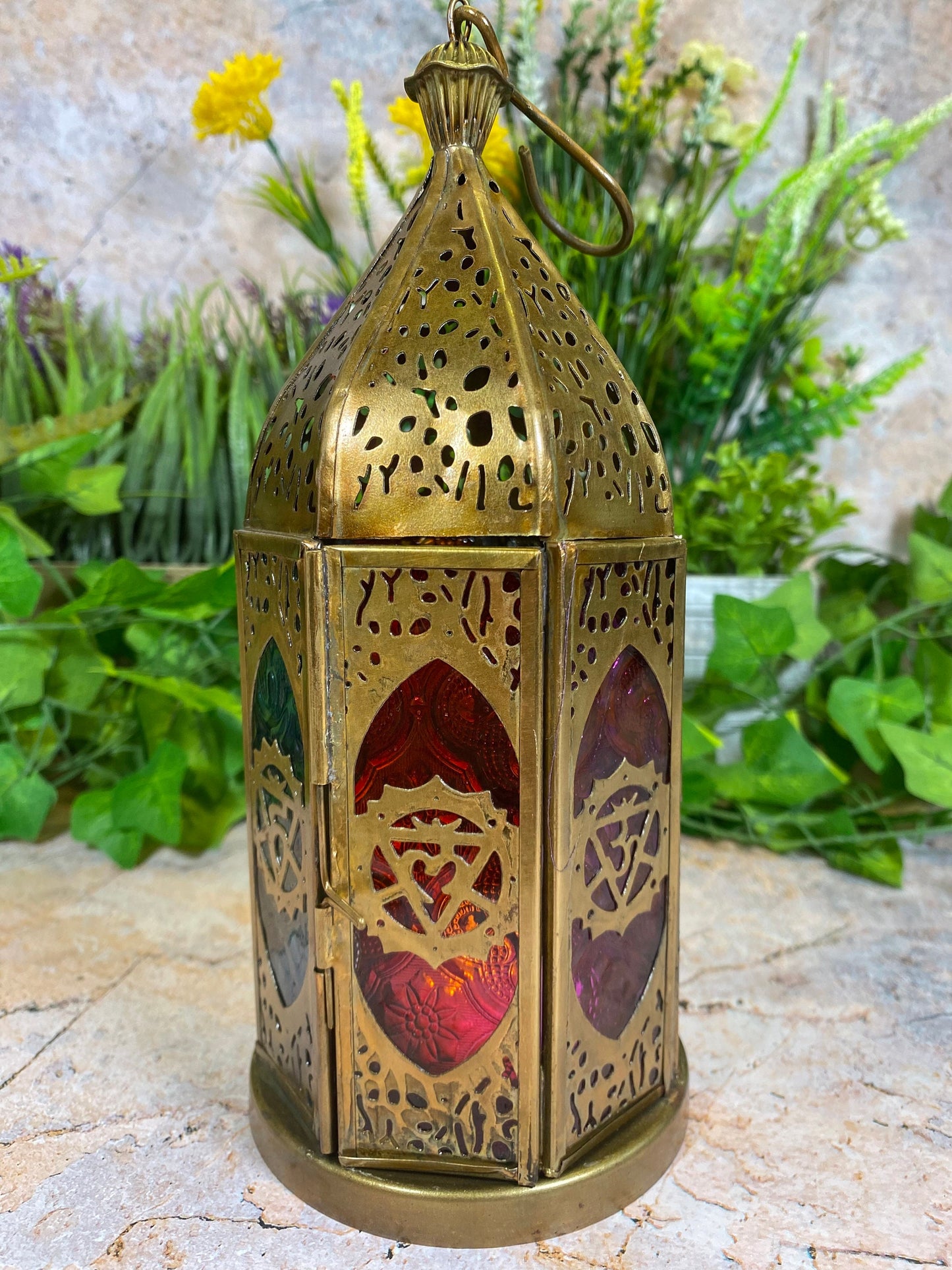 Exquisite Moroccan Chakra Zinc Candle Lantern with Tealight Holder and Colorful Lighting 22 cm