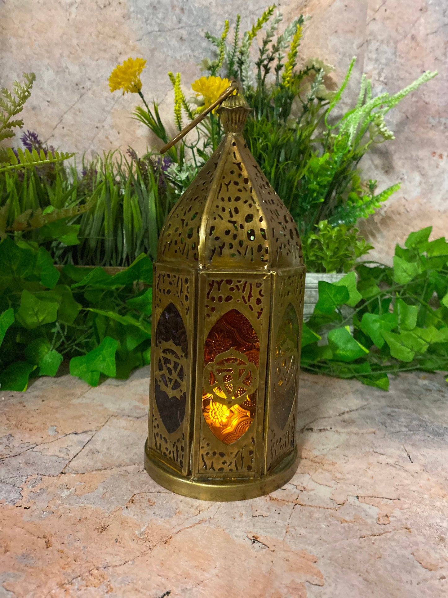 Exquisite Moroccan Chakra Zinc Candle Lantern with Tealight Holder and Colorful Lighting 22 cm