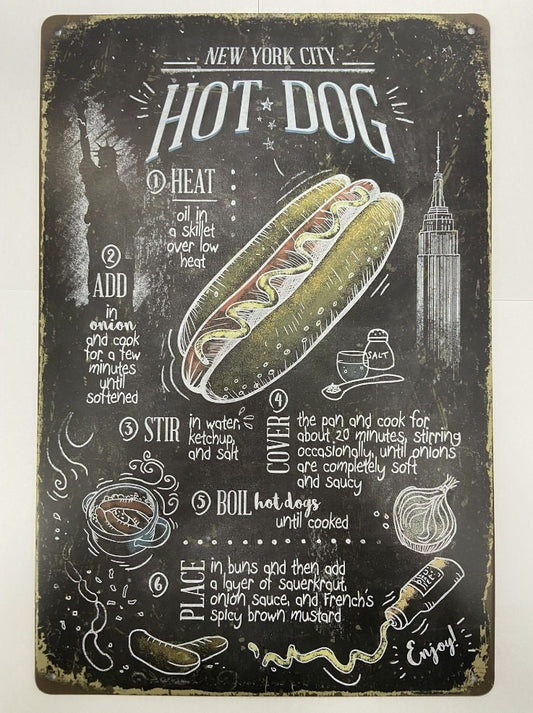 Vintage Inspired New York City Hot Dog Recipe Metal Sign Perfect Retro Decor-Osiris Craftworks