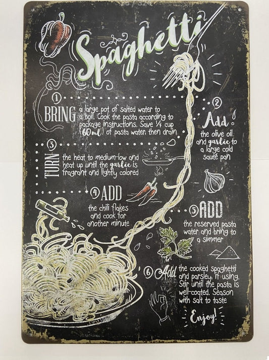 Classic Italian Spaghetti Recipe Metal Sign Vintage Inspired Kitchen Wall Decor House Warming Gift-Osiris Craftworks