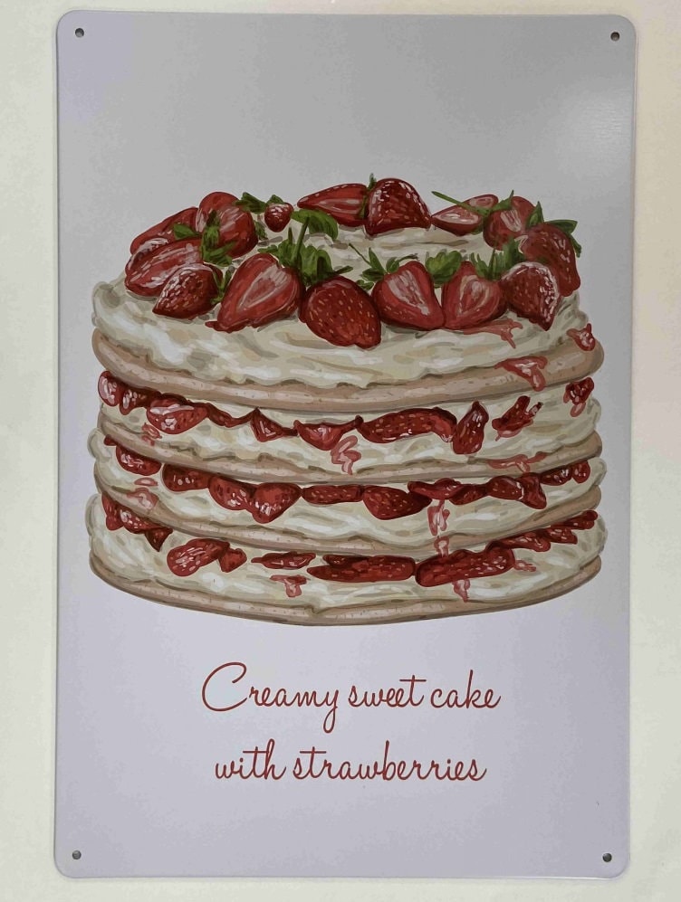 Deliciously Sweet Cake with Fresh Strawberries - Handcrafted Metal Sign House Warming Gift-Osiris Craftworks