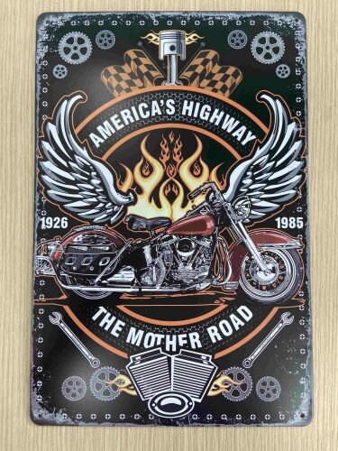 Vintage-Inspired Metal Sign: The Mother Road Motorbike - Celebrate America's Iconic Highway Man Cave Shed Garage Wall Decor-Osiris Craftworks