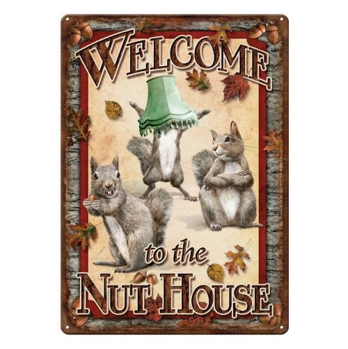 Rustic Vintage Metal Sign - Squirrels Welcome to the Nut House House Warming Gift Country House Wall Decor-Osiris Craftworks