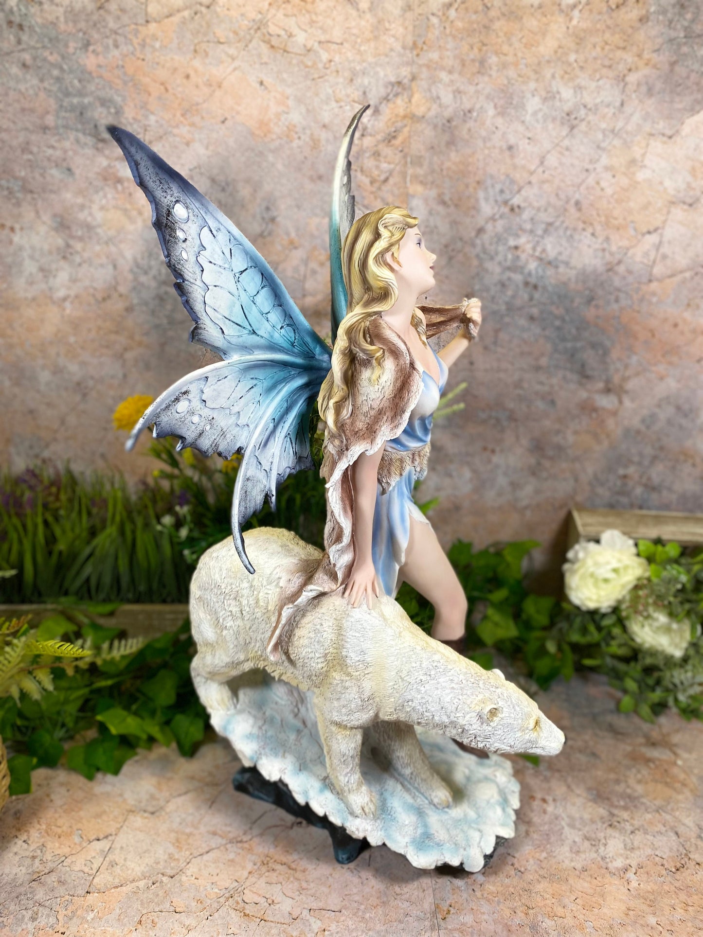 Enchanting Winter Fairy with Polar Bear Companion - Handmade Fantasy Sculpture House Warming Gift for a Faery Enthusiasts-Osiris Craftworks