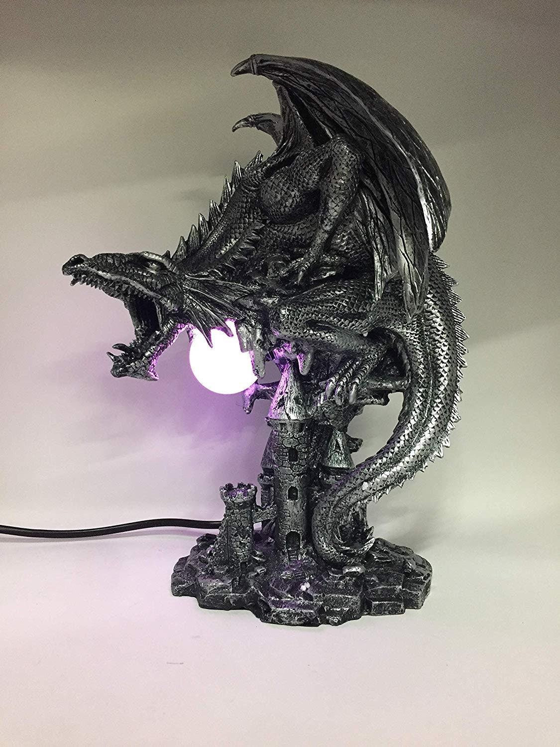 Silver Dragon Light Lamp Ornament Fantasy Dragons Art Sculpture Statue Ornament-Osiris Craftworks