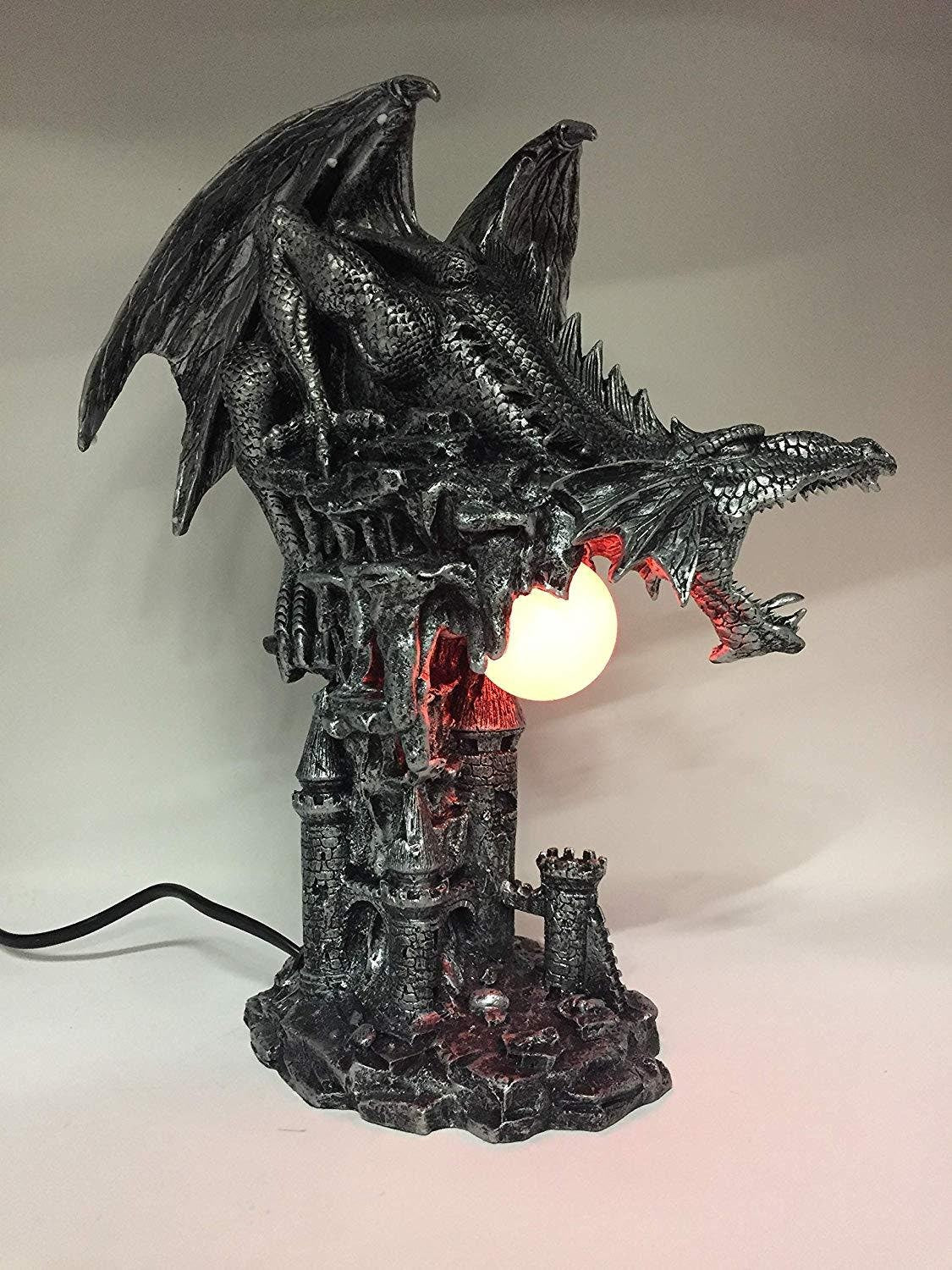 Silver Dragon Light Lamp Ornament Fantasy Dragons Art Sculpture Statue Ornament-Osiris Craftworks