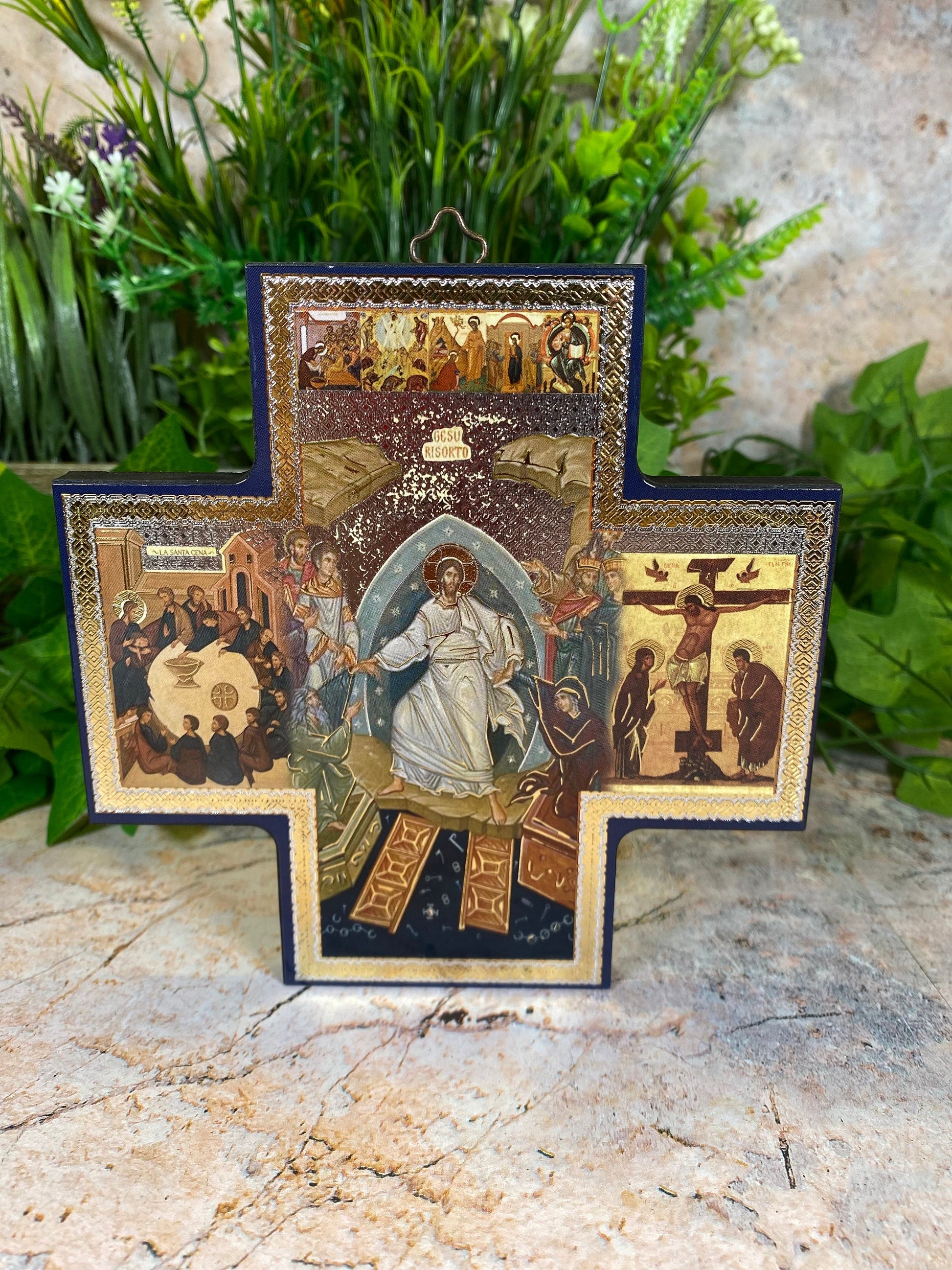 Wooden Icon Cross of God the Father - Handcrafted Religious Art Piece - 15 cm-Osiris Craftworks