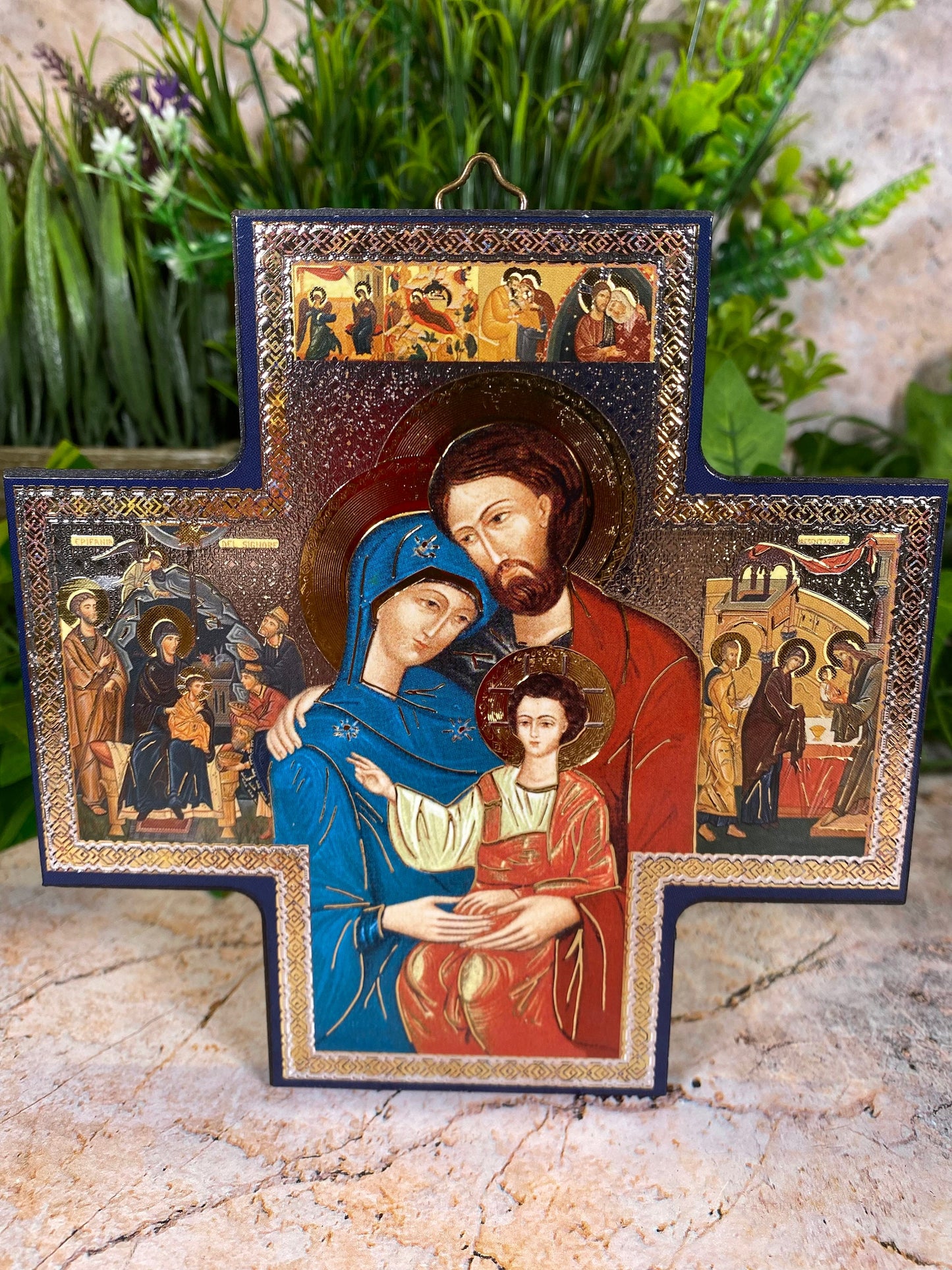 Exquisite Handcrafted Wood Cross Icon of the Holy Family - A Timeless Symbol of Faith and Devotion-Osiris Craftworks