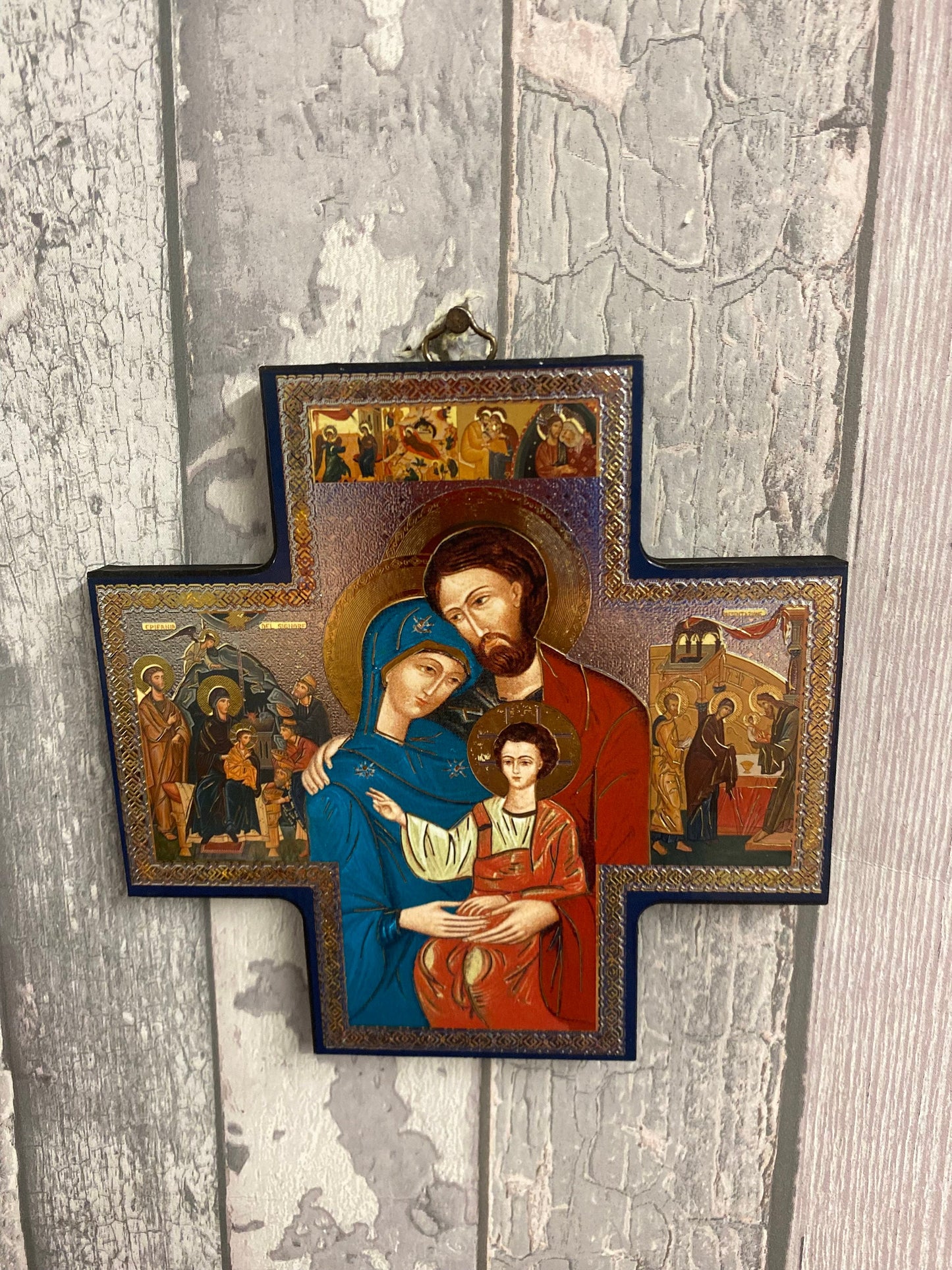 Exquisite Handcrafted Wood Cross Icon of the Holy Family - A Timeless Symbol of Faith and Devotion-Osiris Craftworks