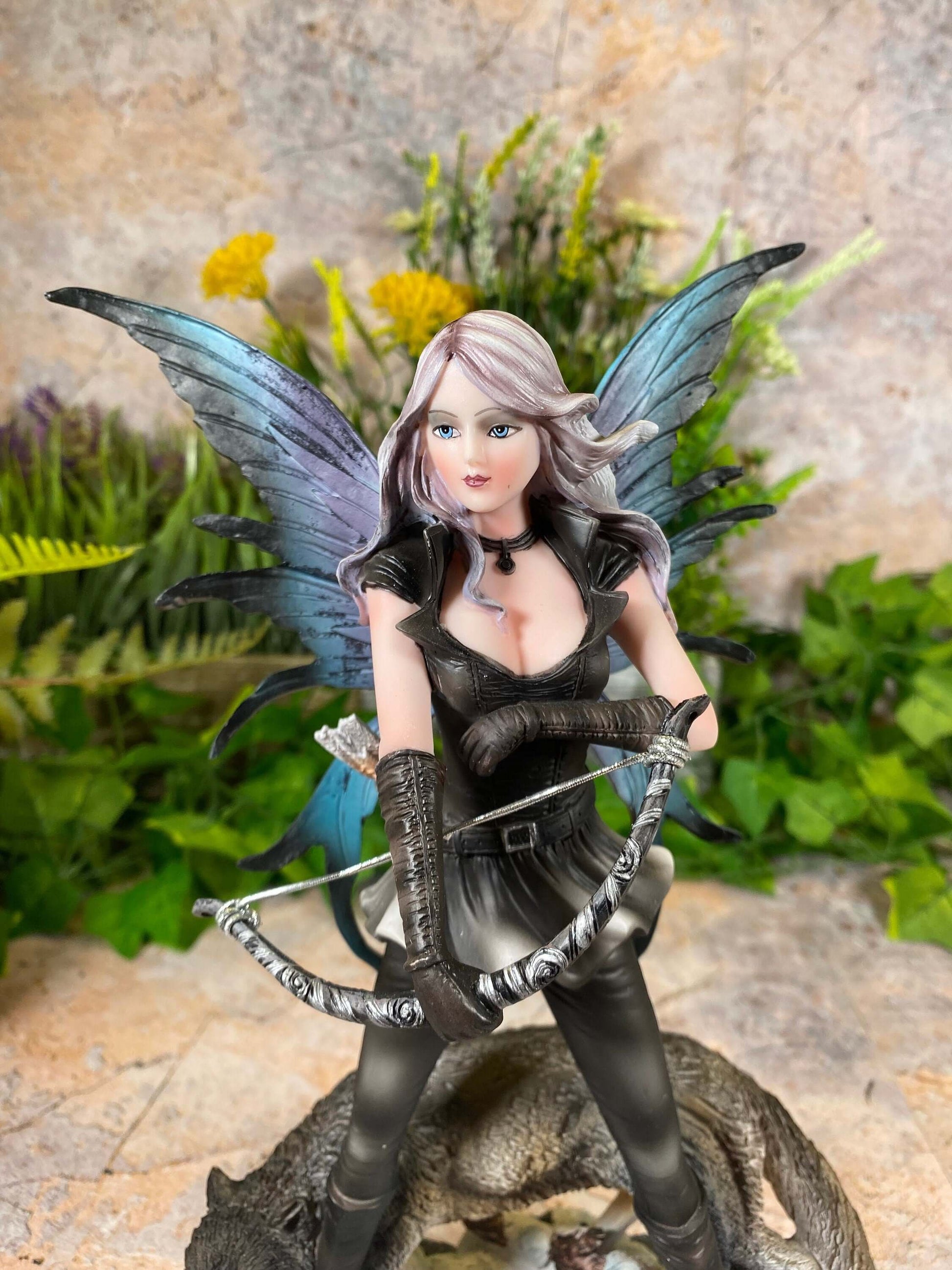 Enchanting Winter Fairy Huntress and Mighty Wolf Statue Captivating Sculpture Mythical Creatures 27 cm Tall-Osiris Craftworks