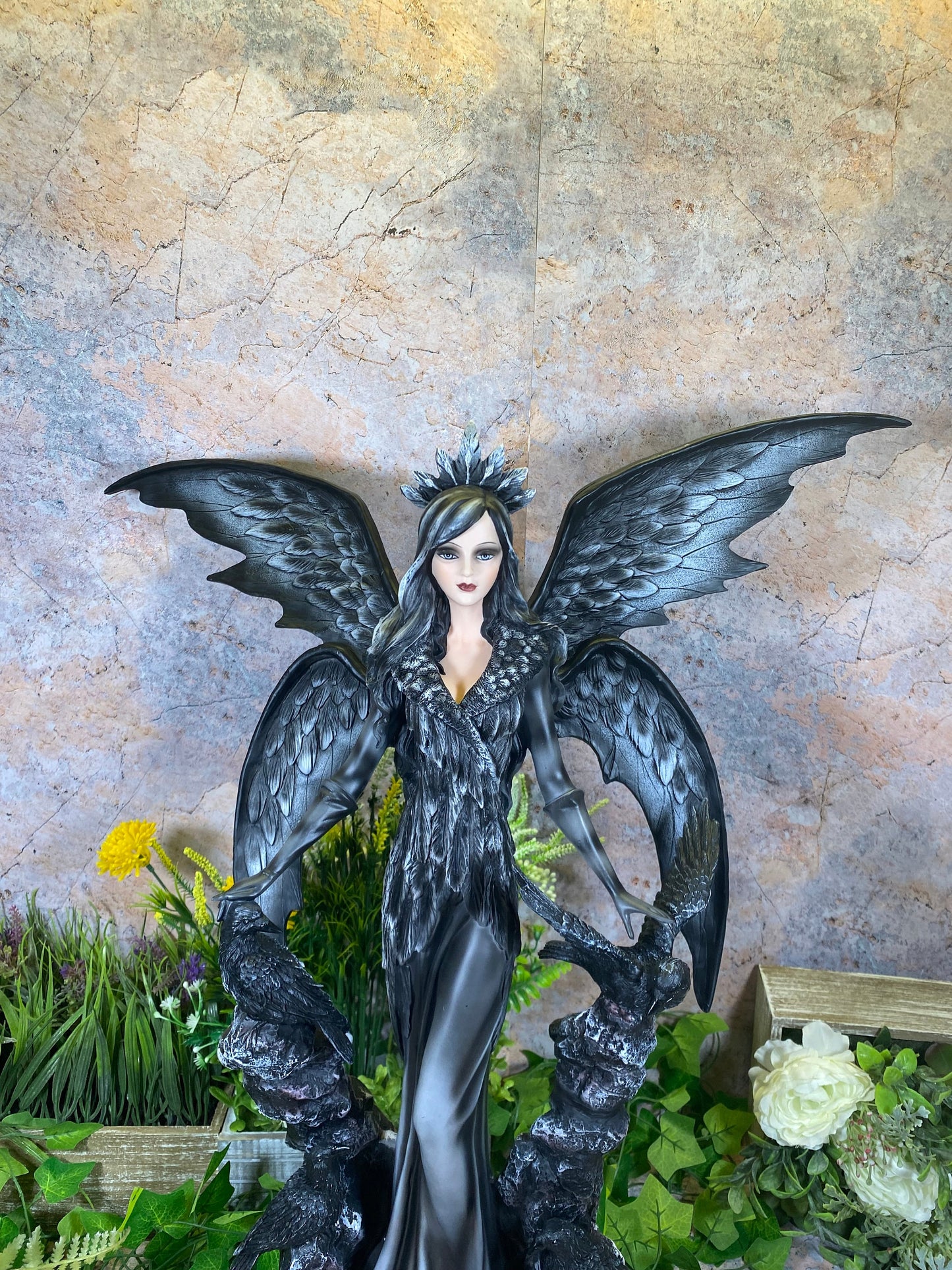 Large Dark Fallen Angel Sculpture Succubus Statue Night Creatures Witch Occult Guardian of Shadows 63 cm-Osiris Craftworks