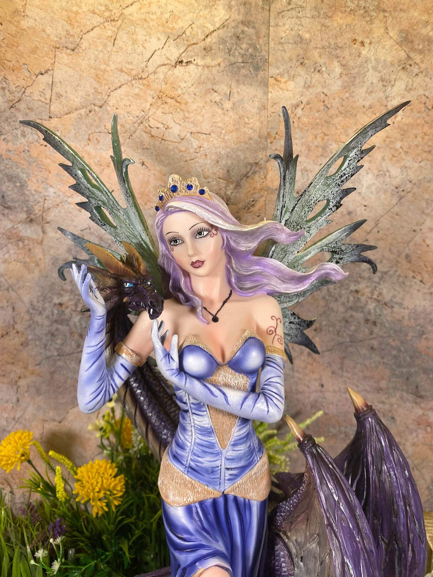 Enchanting Winter Fairy and Dragon Statue - 68 cm tall Resin Fantasy Sculpture Mythical Collection-Osiris Craftworks