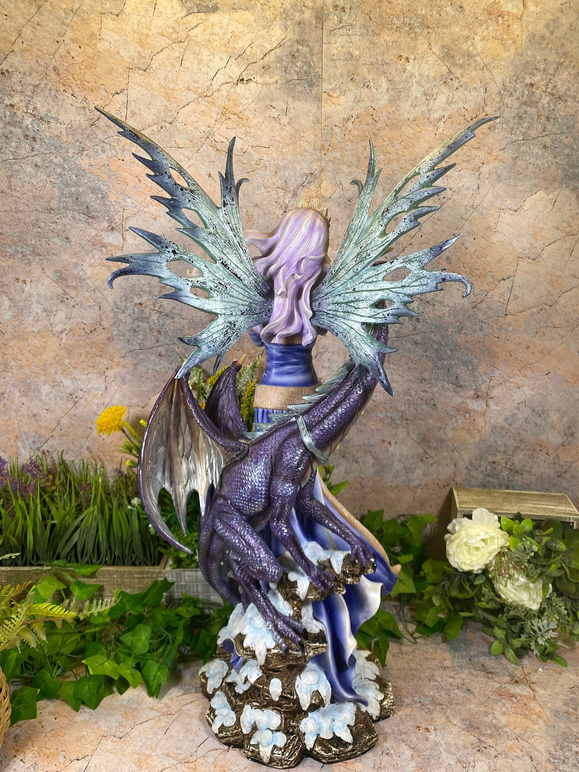 Enchanting Winter Fairy and Dragon Statue - 68 cm tall Resin Fantasy Sculpture Mythical Collection-Osiris Craftworks