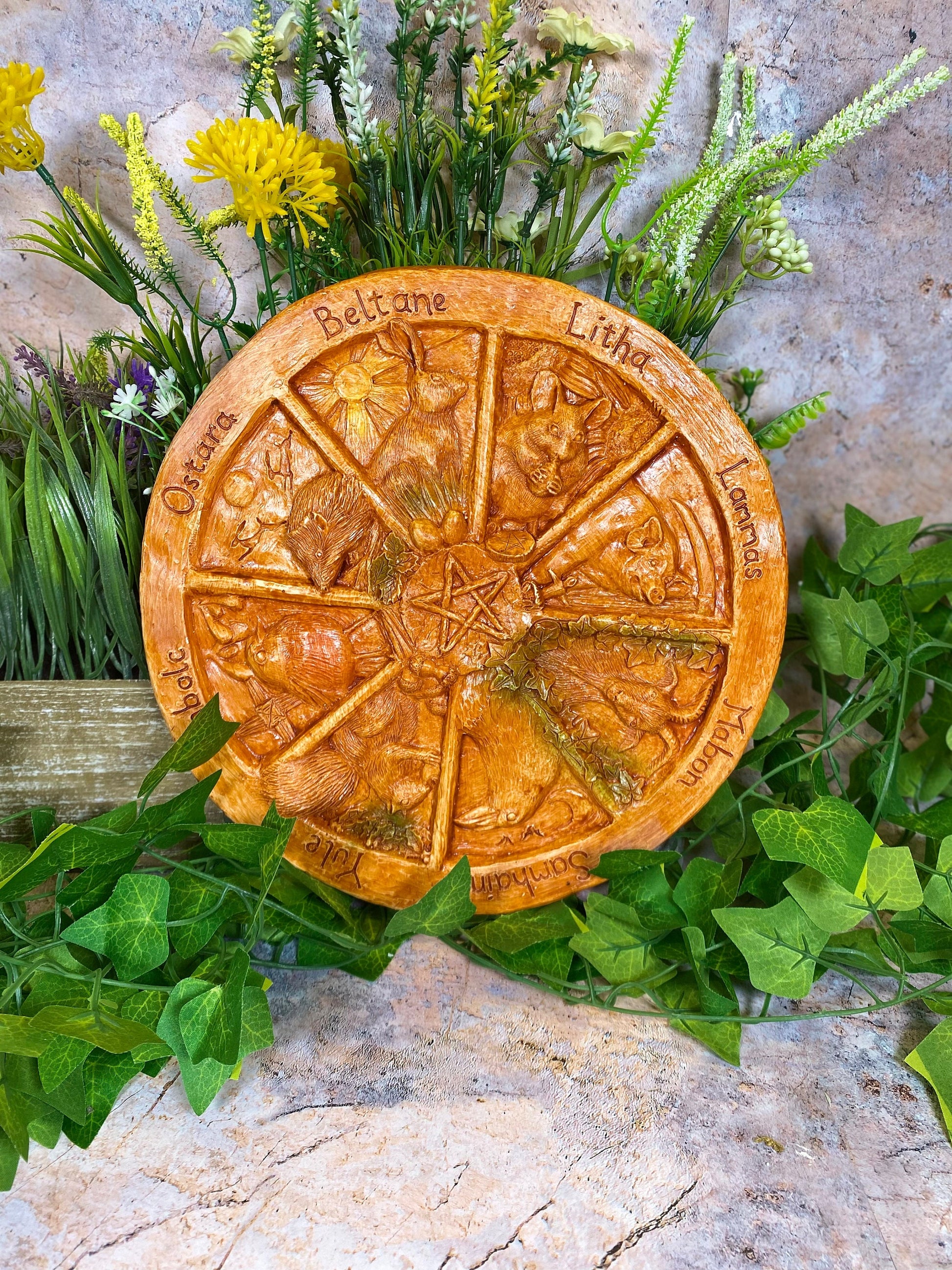 Pagan Wheel of the Year Pagan Wall Plaque Wiccan Altar Sculpture Decoration Garden Decor-Osiris Craftworks