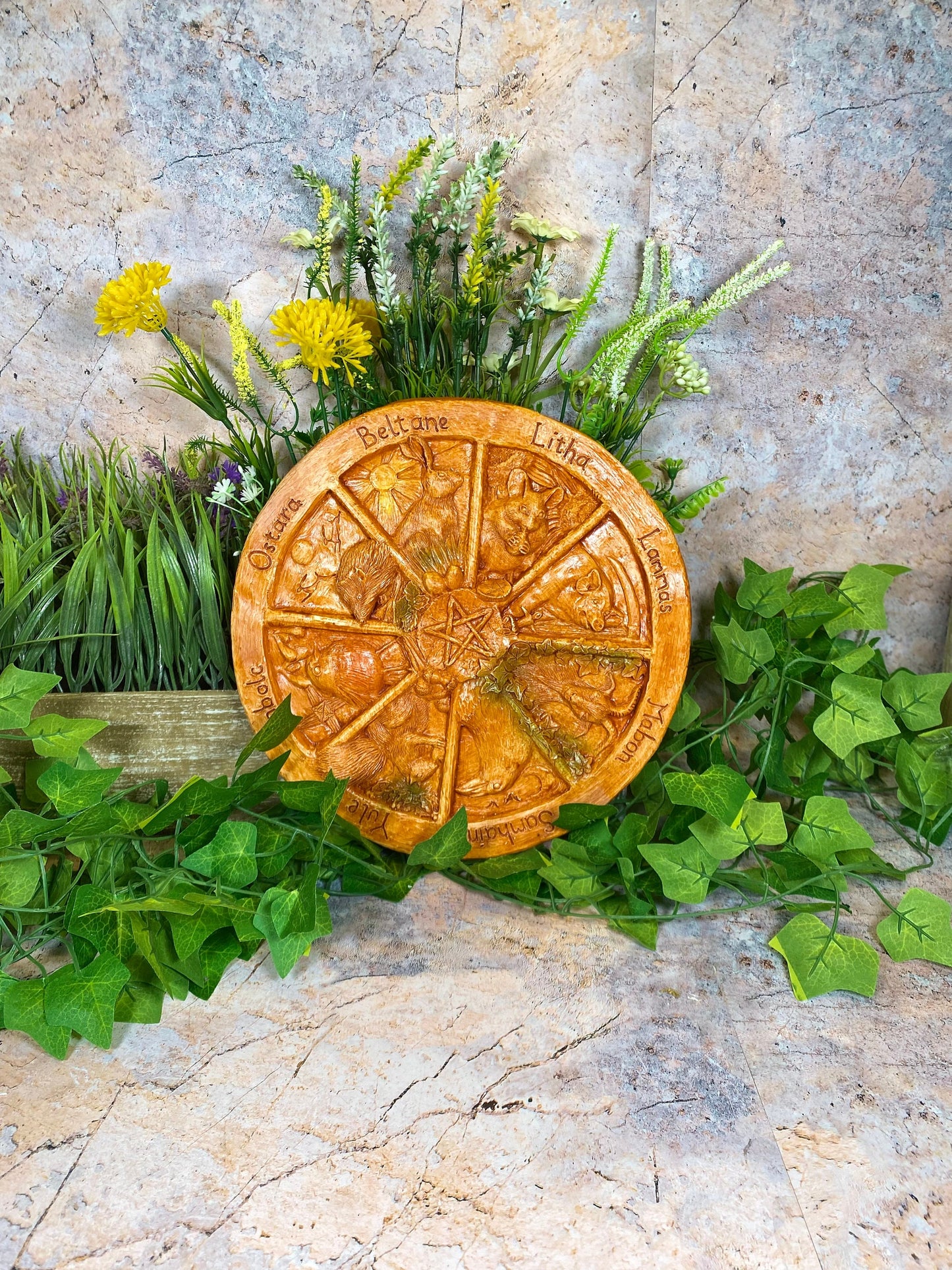 Pagan Wheel of the Year Pagan Wall Plaque Wiccan Altar Sculpture Decoration Garden Decor-Osiris Craftworks