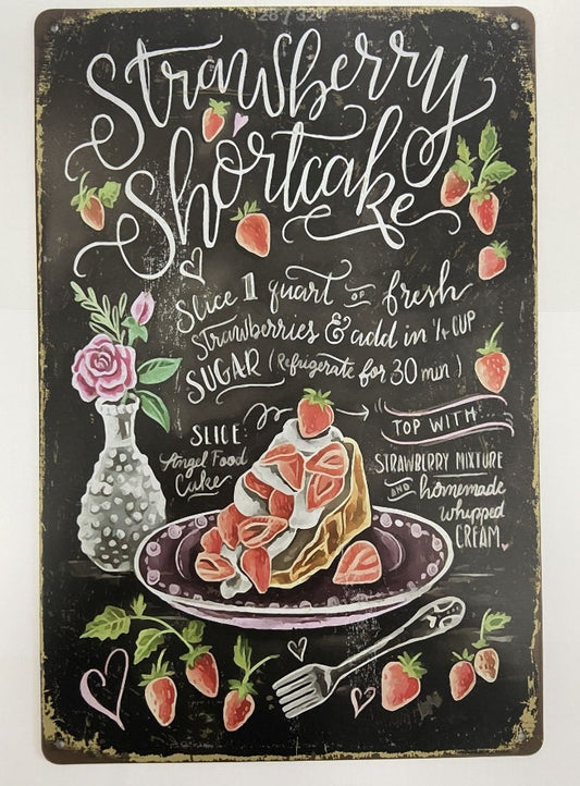 VintageInspired Strawberry Shortcake Recipe Metal Sign Rustic Kitchen Wall Decor House Warming Gift-Osiris Craftworks