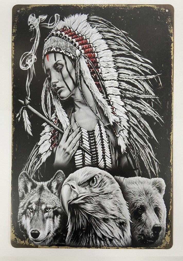 Spirit of the Wild: Native American Wolf, Eagle and Bear Metal Sign Wall Decor House Warming Gift-Osiris Craftworks