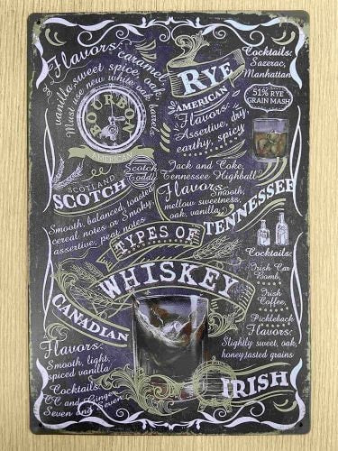 Vintage Whisky Types Metal Sign - A Tribute to Classic Spirits Man Cave Garage Father's Day Gift-Osiris Craftworks