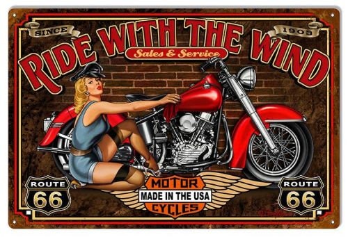 Retro Pin-Up Girl Motorcycle Metal Sign - Vintage Style Wall Decor Ideal for Man Cave Garage Shed-Osiris Craftworks