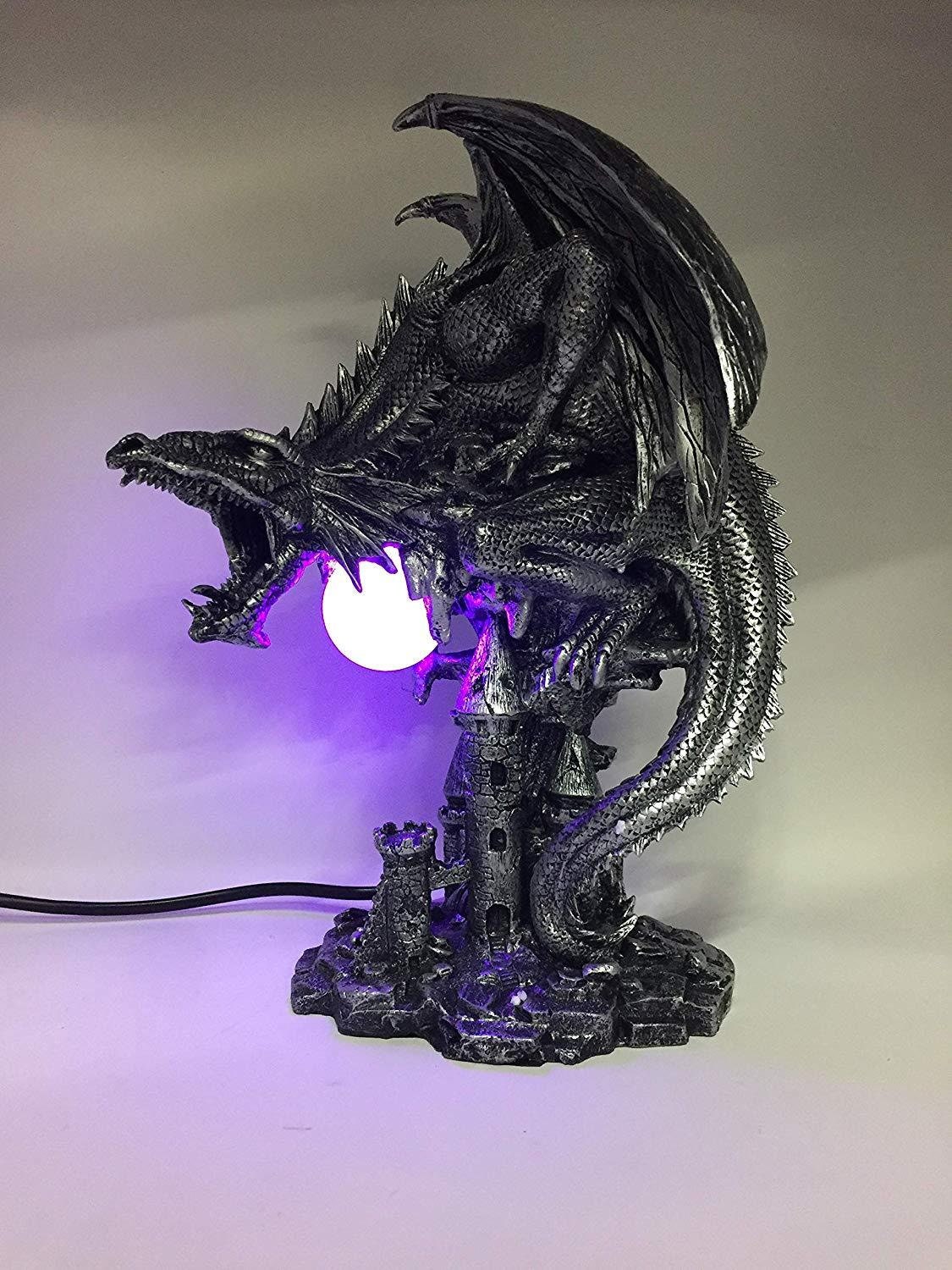 Silver Dragon Light Lamp Ornament Fantasy Dragons Art Sculpture Statue Ornament-Osiris Craftworks