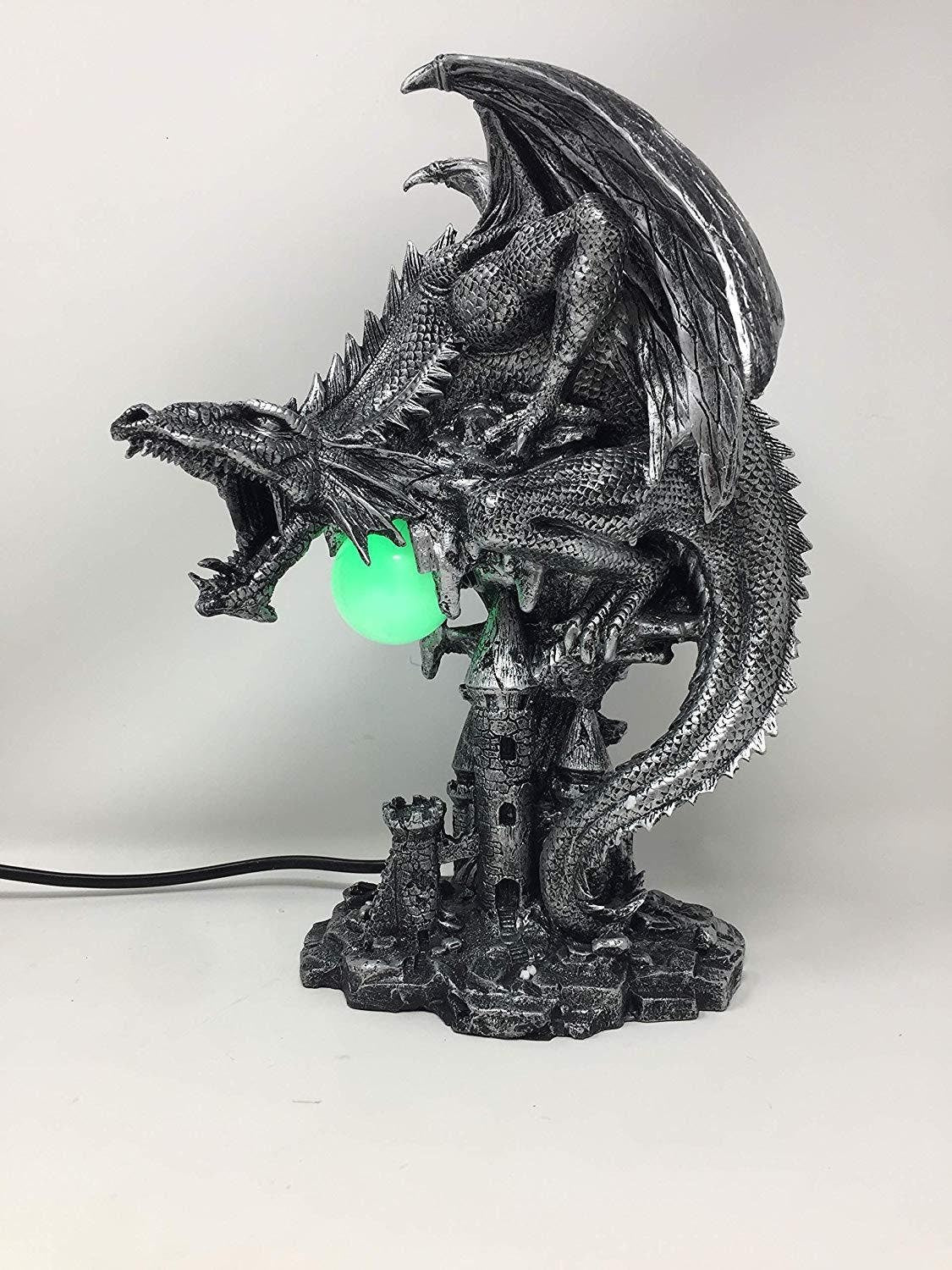 Silver Dragon Light Lamp Ornament Fantasy Dragons Art Sculpture Statue Ornament-Osiris Craftworks