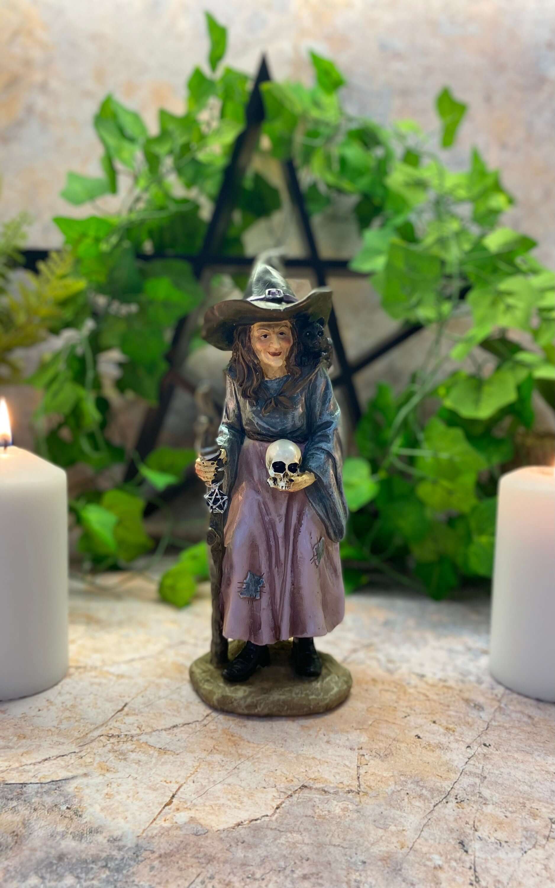 Enchanting Resin Witch Figurine with Skull and Staff, Mystical Sorceress Statue, Halloween Decor, Magical Fantasy Ornament-Osiris Craftworks